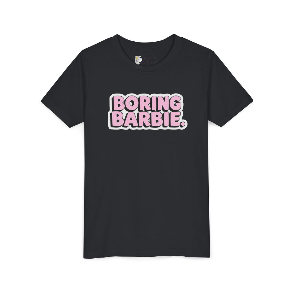 Youth Tee — "Boring Barbie" Pink Bubble Letter Graphic