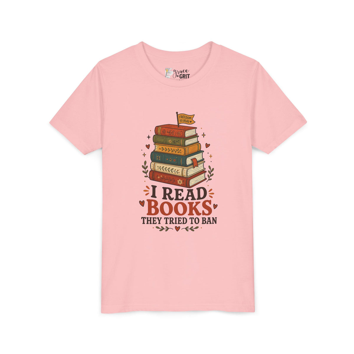 Youth Book Lover T‑Shirt — "I Read Books They Tried To Ban" Stack Graphic