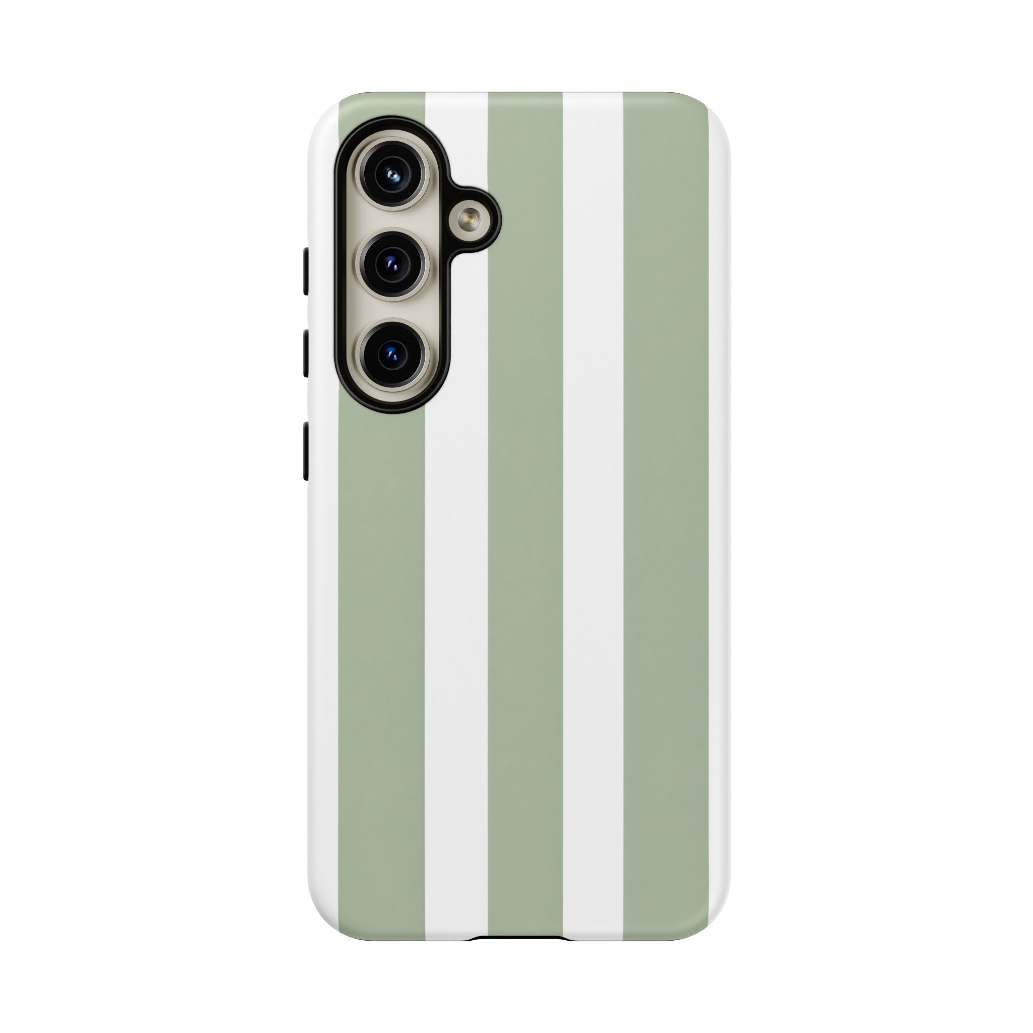 Striped Sage Tough Phone Case — Durable Green & White Vertical Stripe Phone Cover