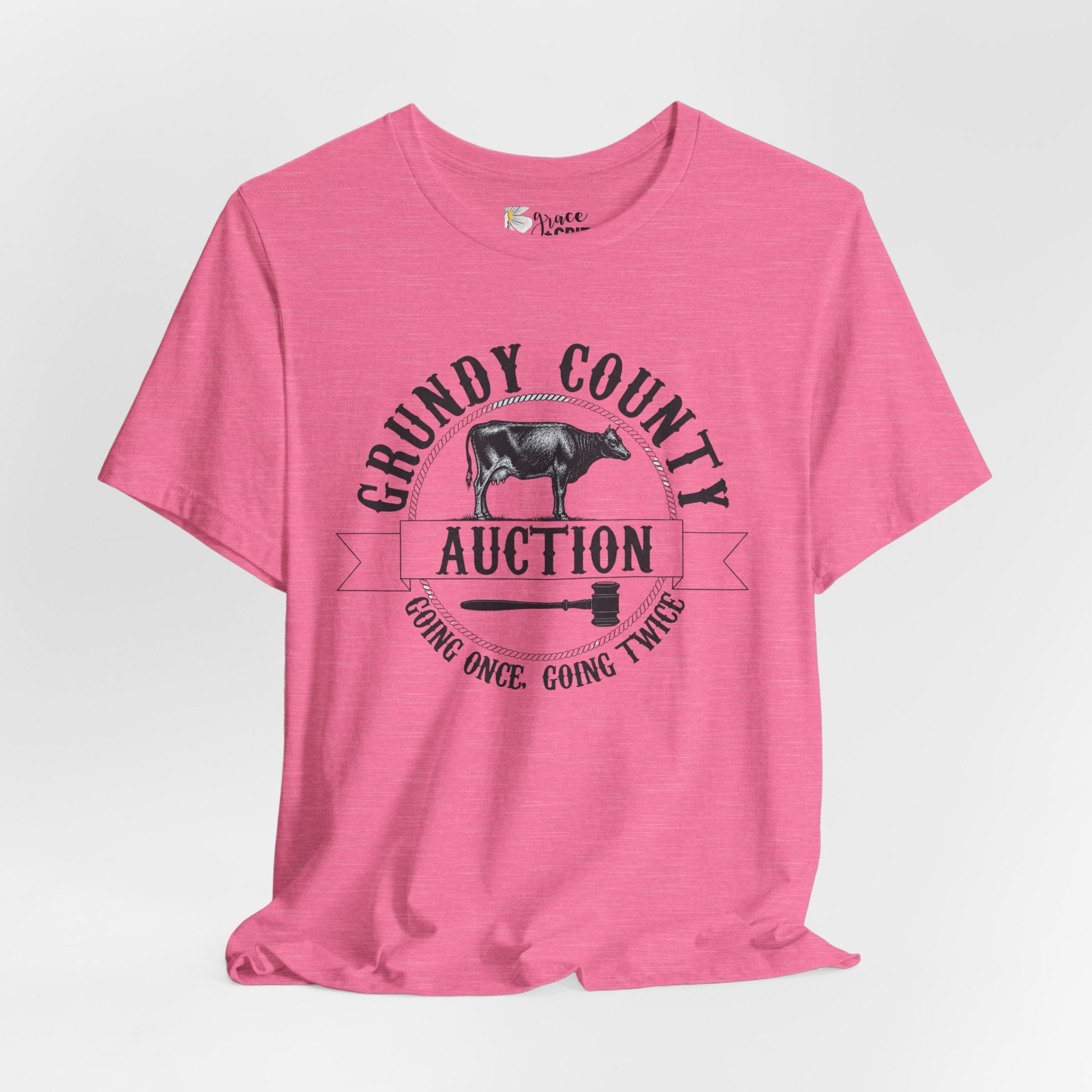Grundy County Auction Tee — 'Going Once, Going Twice' Farm Livestock Graphic T‑Shirt