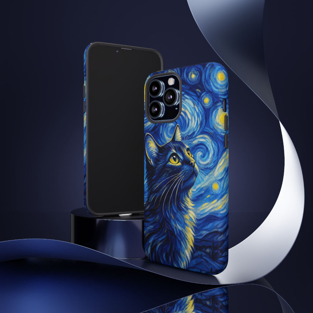 Starry Night Cat Phone Case — Van GoghStyle Blue Galaxy iPhone Cover