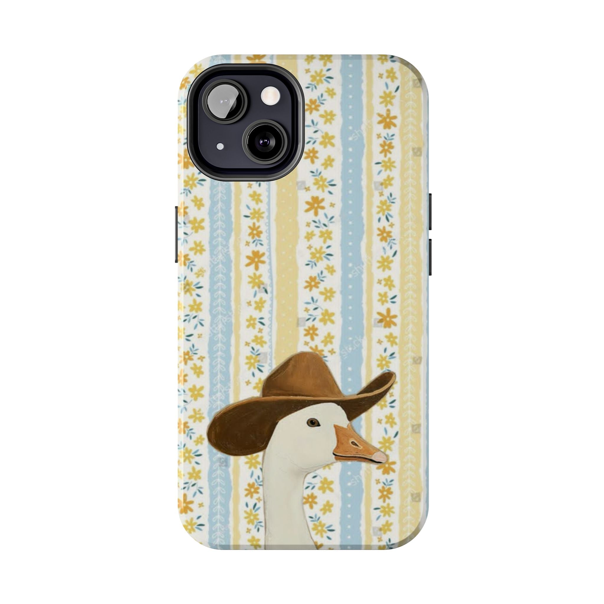 Cowboy Goose Tough Phone Case — Cute Farm Animal iPhone Case with Floral Stripes
