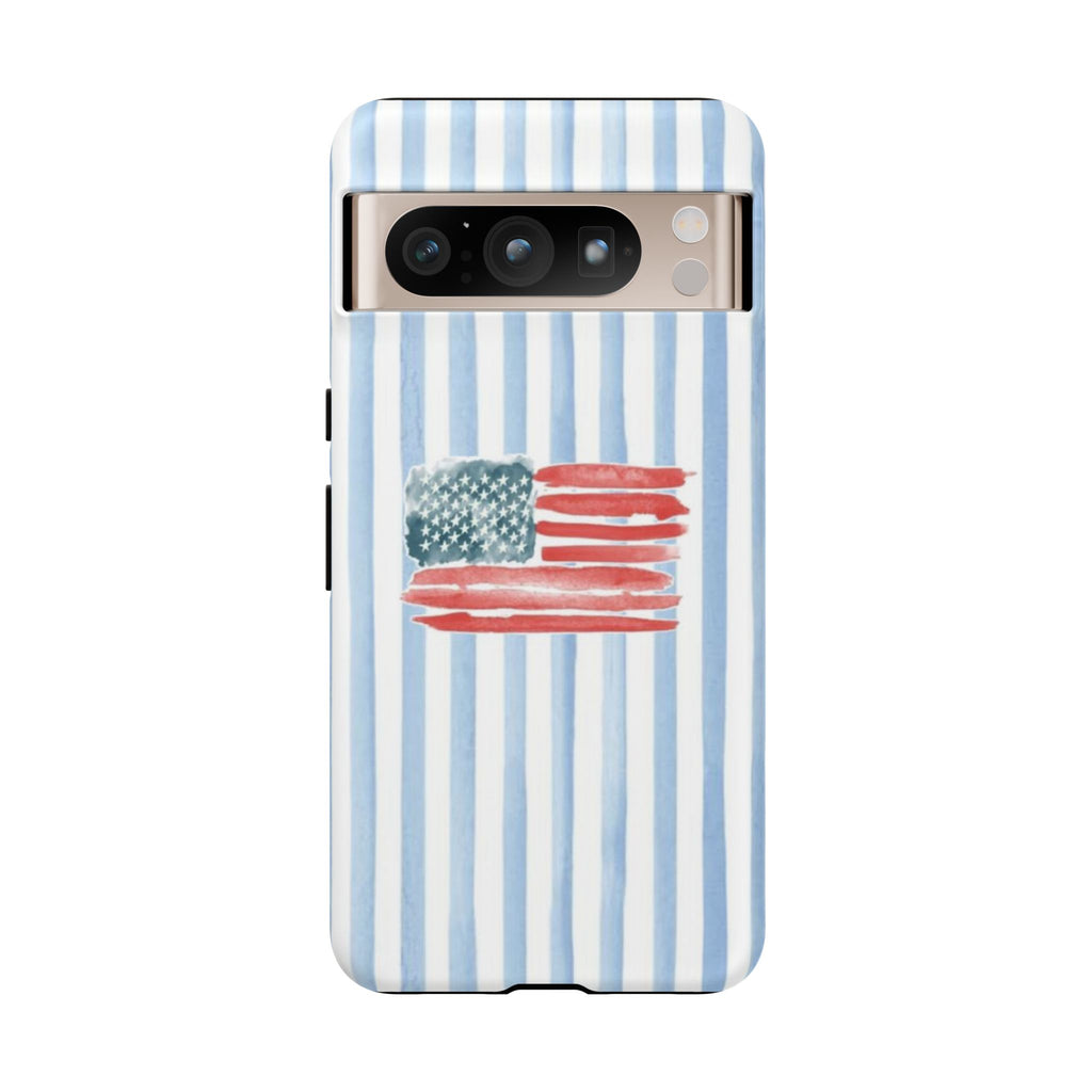 American Flag Watercolor Phone Case - Blue Stripe Tough Case
