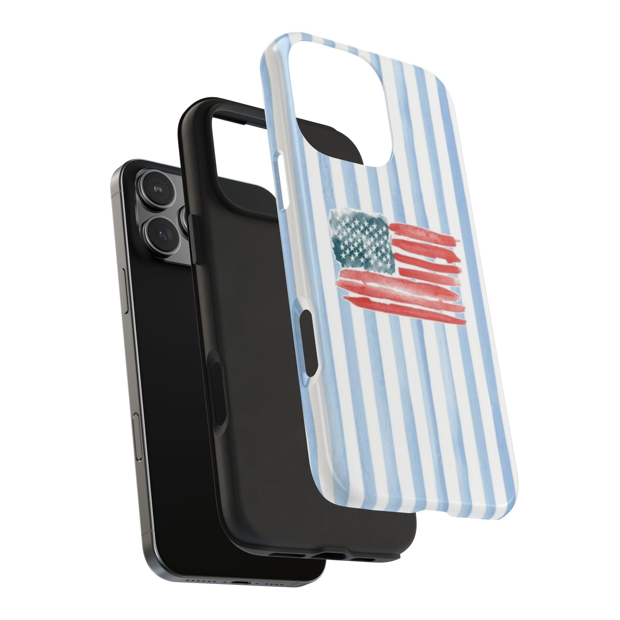 American Flag Watercolor Tough Phone Case — Blue Striped Patriotic Phone Case