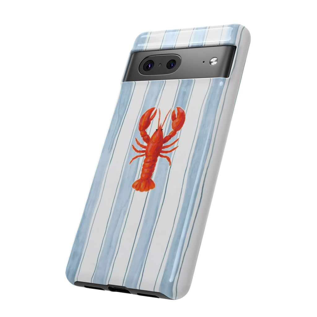 Lobster Stripe Phone Case — Nautical Blue & White Protective Cover