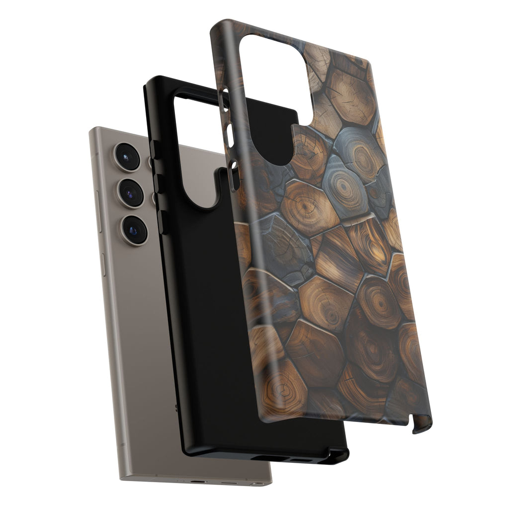 Wood Grain Hex Phone Case — Rustic Geometric iPhone Protection