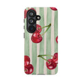Cherry Stripe Phone Case – Retro Watercolor Cherries on Mint Stripes
