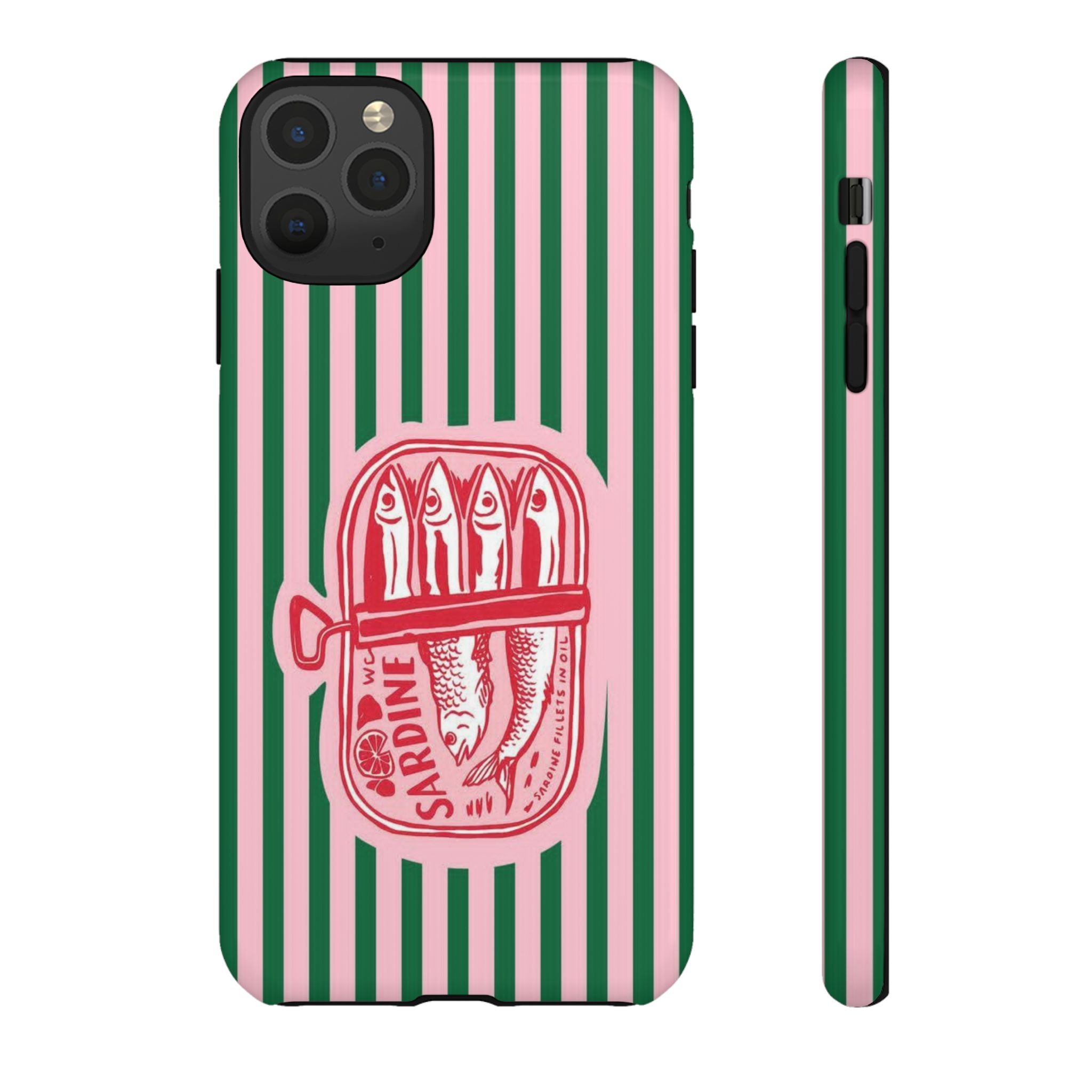 Sardine Stripe Phone Case — Retro Pink & Green Nautical Protection