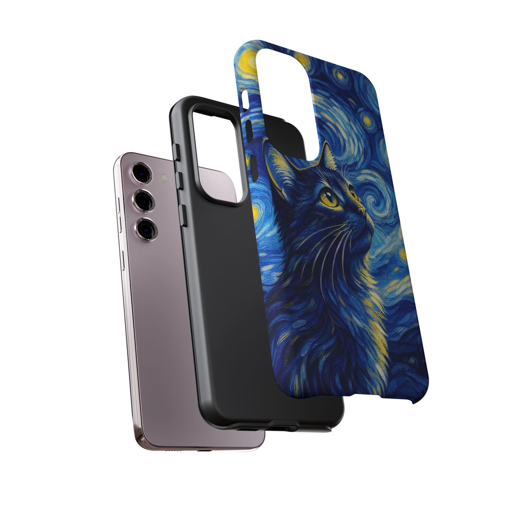 Starry Night Cat Phone Case — Van GoghStyle Blue Galaxy iPhone Cover