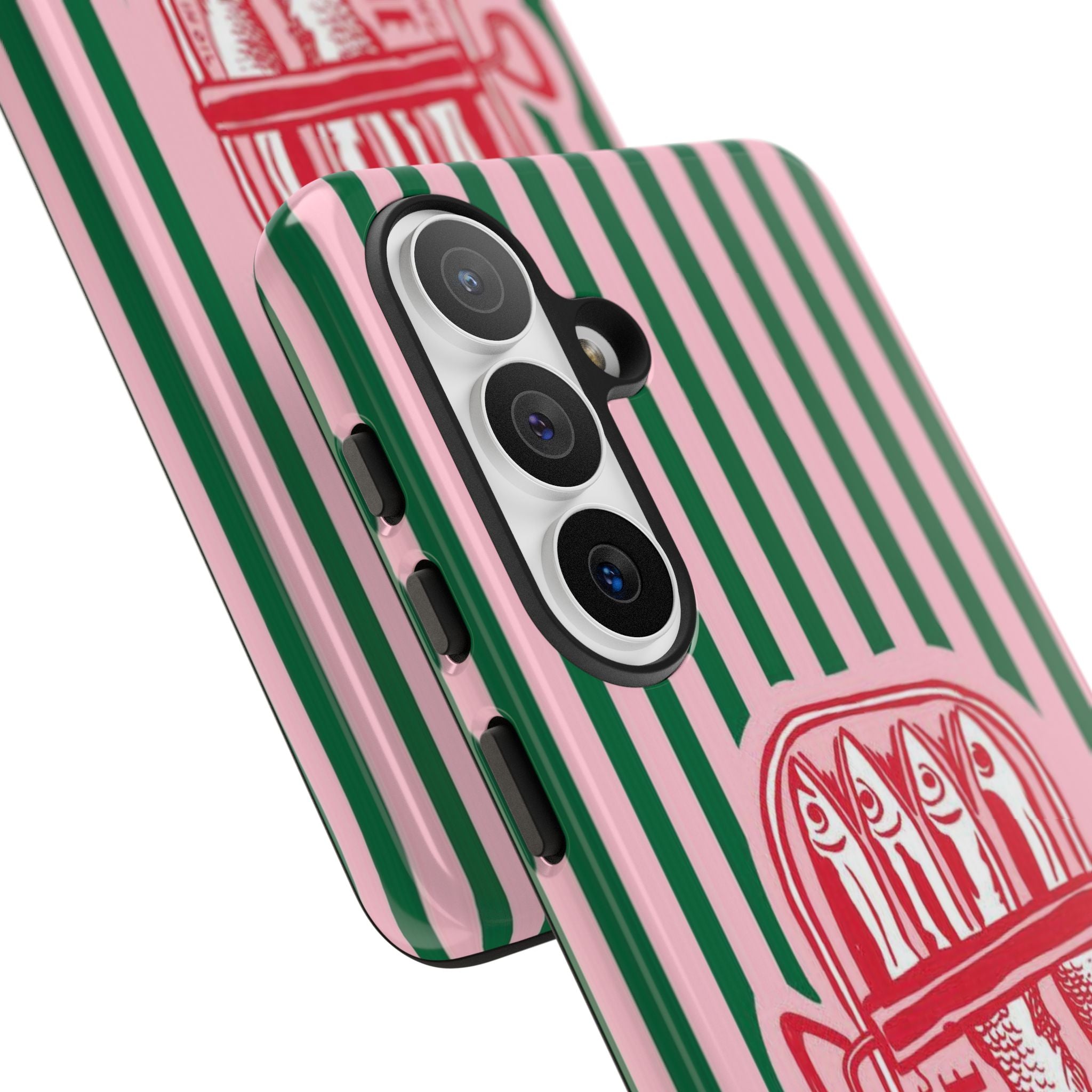 Sardine Stripe Phone Case — Retro Pink & Green Nautical Protection