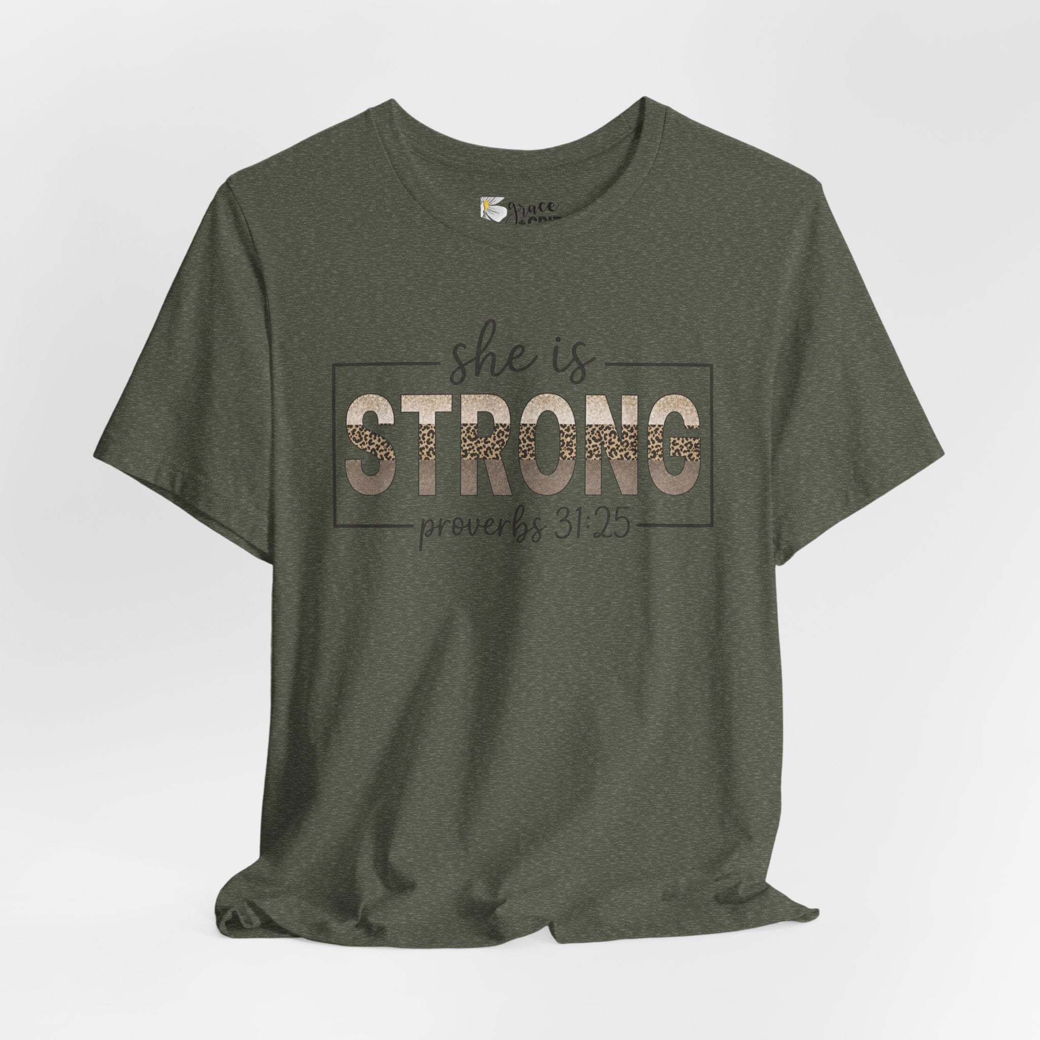 She Is Strong Floral Tee — Inspirational Women's Strength T-Shirt