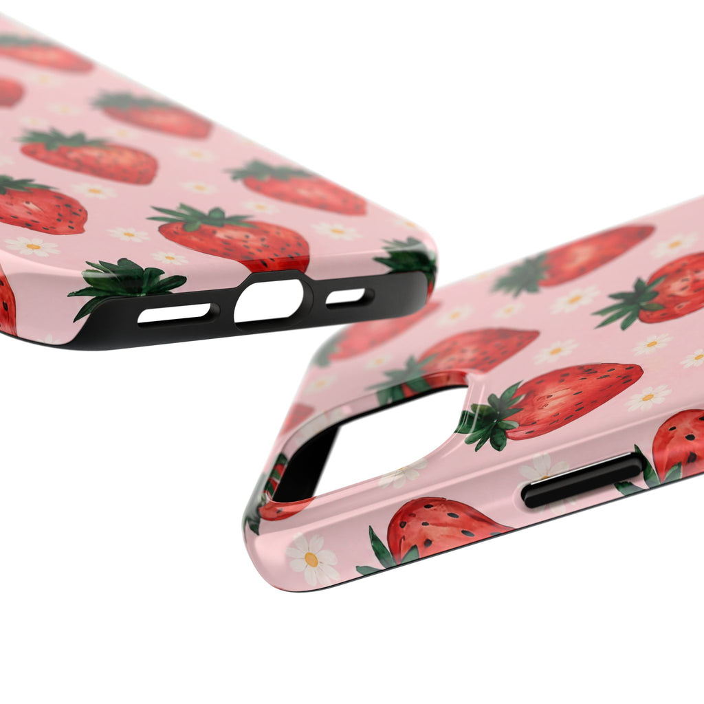 Strawberry Pattern Tough Phone Case — Cute Pink Fruit iPhone/Android Protection