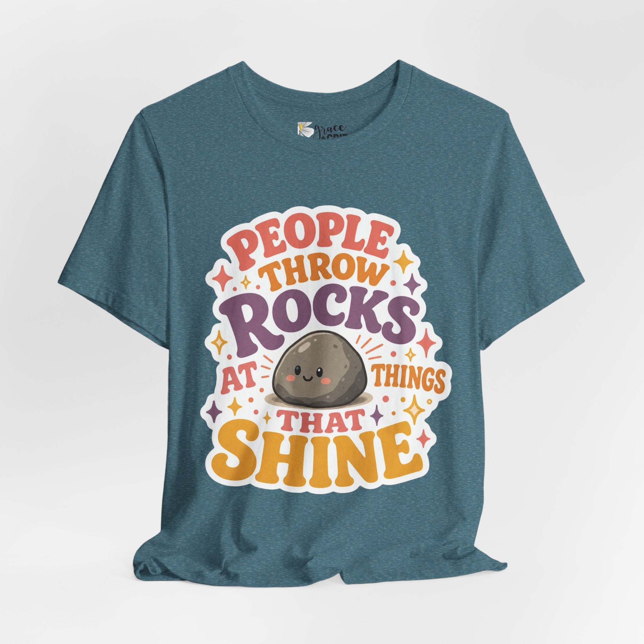 People Throw Rocks at Things That Shine T-Shirt | Cute Rock Illustration