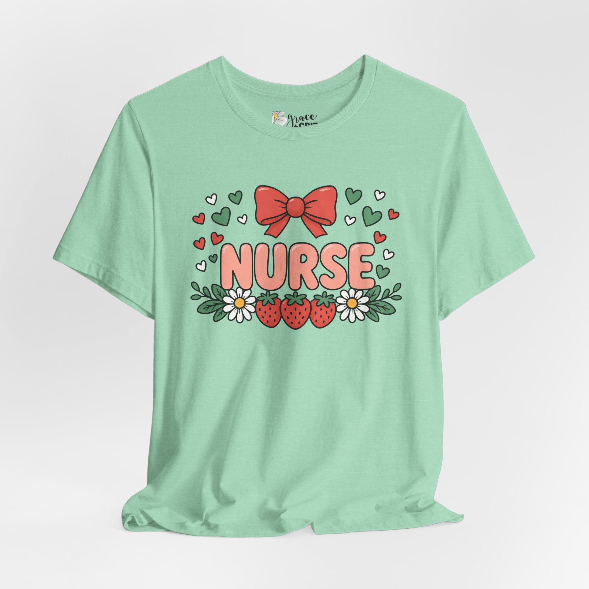 Nurse Floral Tee — Cute Strawberry & Bow Nurse T-Shirt