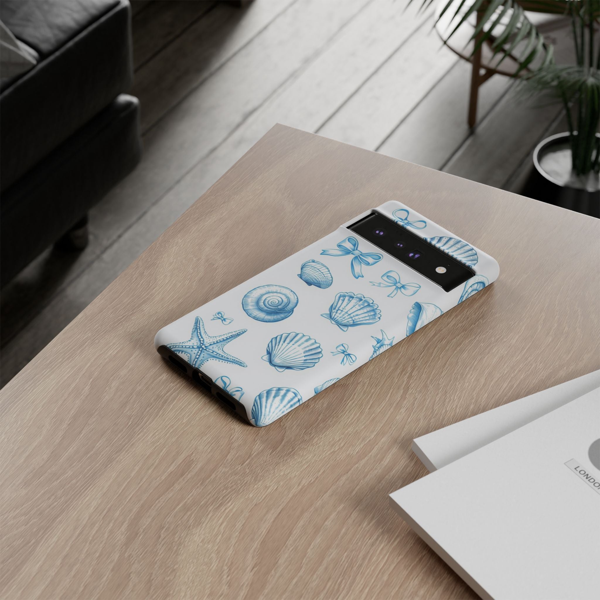 Seaside Shells Phone Case — Blue Nautical Shell & Starfish Pattern