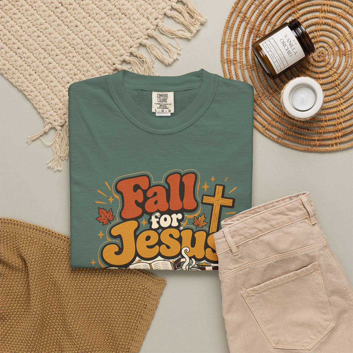 Fall for Jesus He Never Leaves Christian T-Shirt