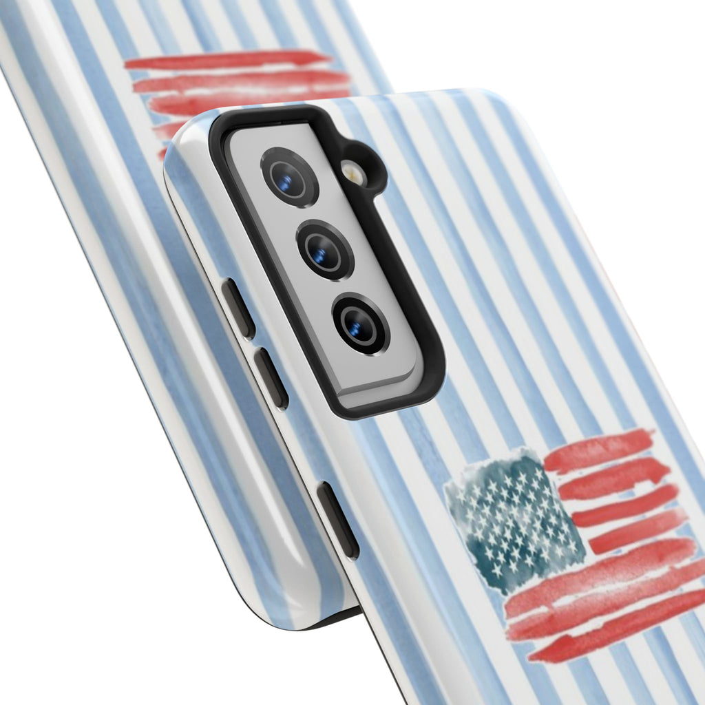 American Flag Watercolor Tough Phone Case — Blue Striped Patriotic Phone Case