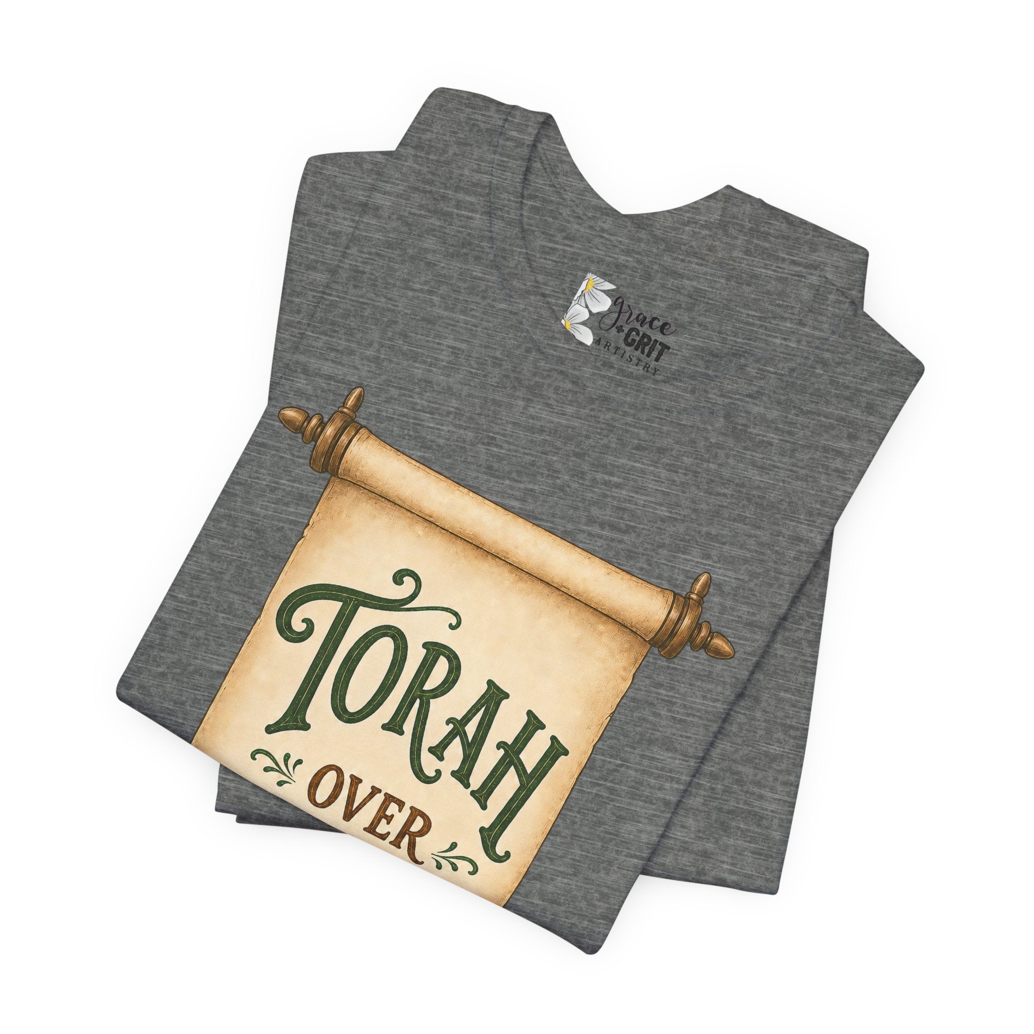 Torah Over Traditions Tee | Scroll Typography Jewish Faith Shirt