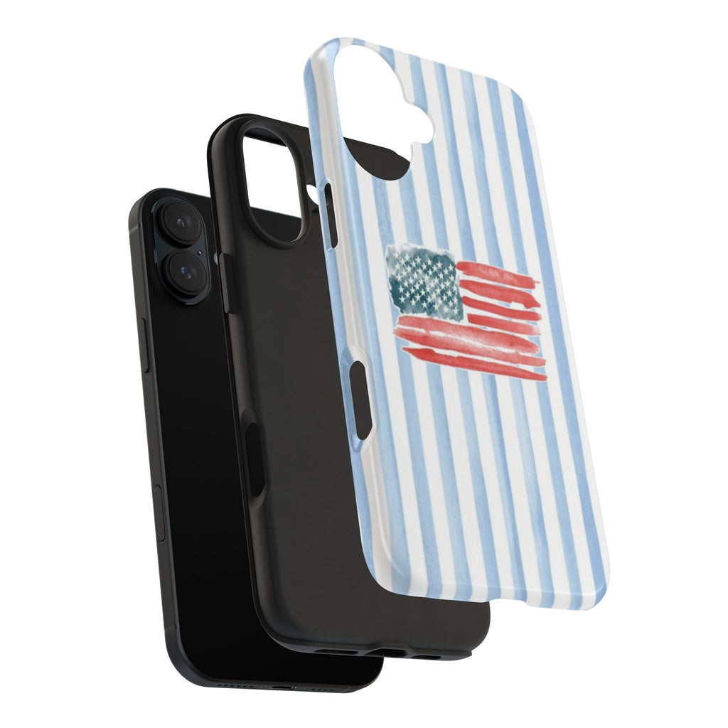 American Flag Watercolor Tough Phone Case — Blue Striped Patriotic Phone Case