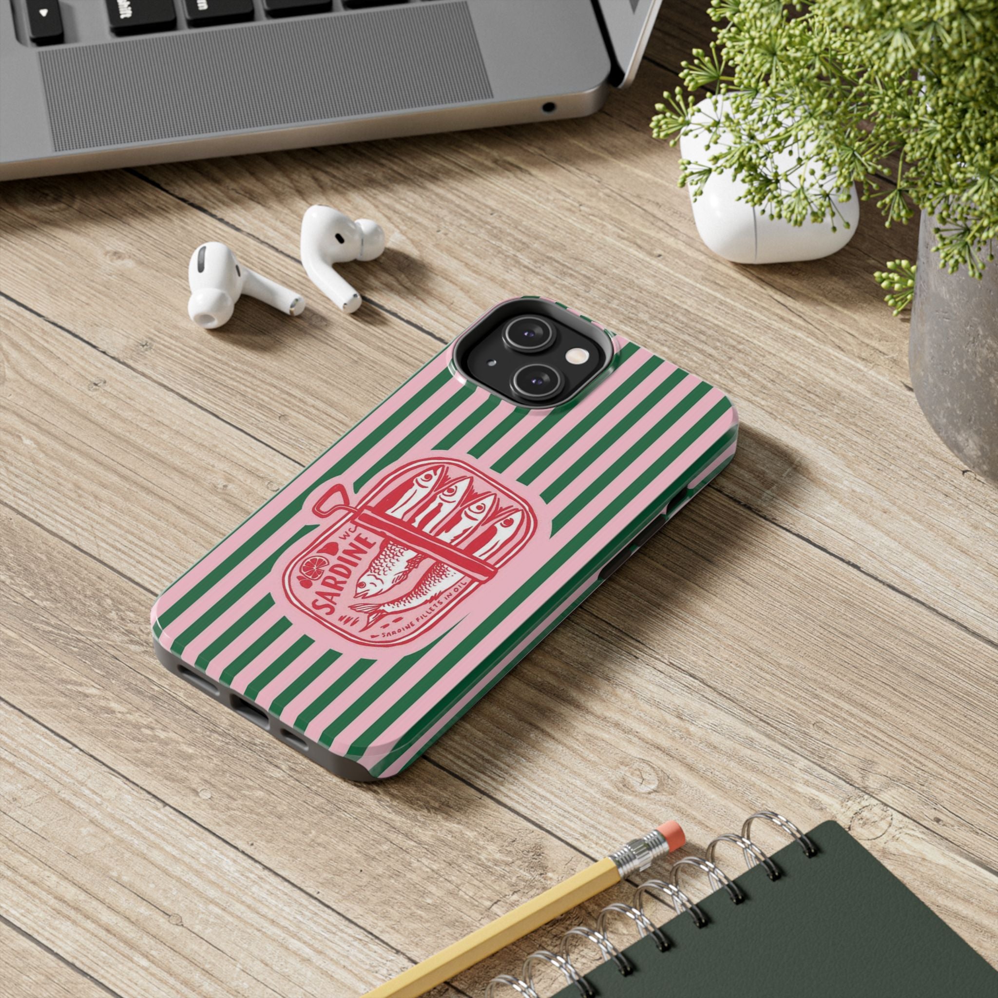 Sardine Stripes Tough Phone Case — Retro Pink & Green Protective Phone Cover