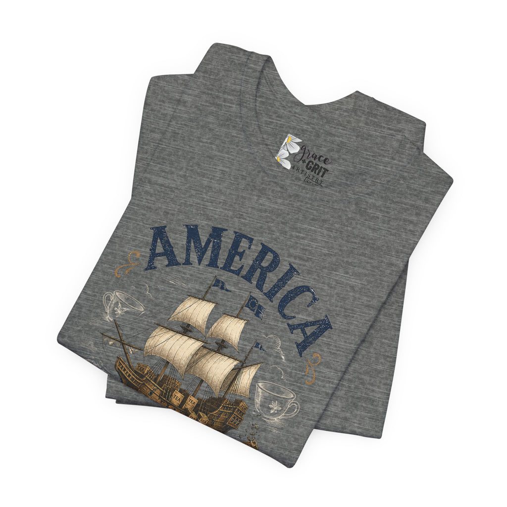 America Spilling the Tea 1773 T‑Shirt — Boston Tea Party Vintage Ship Tee