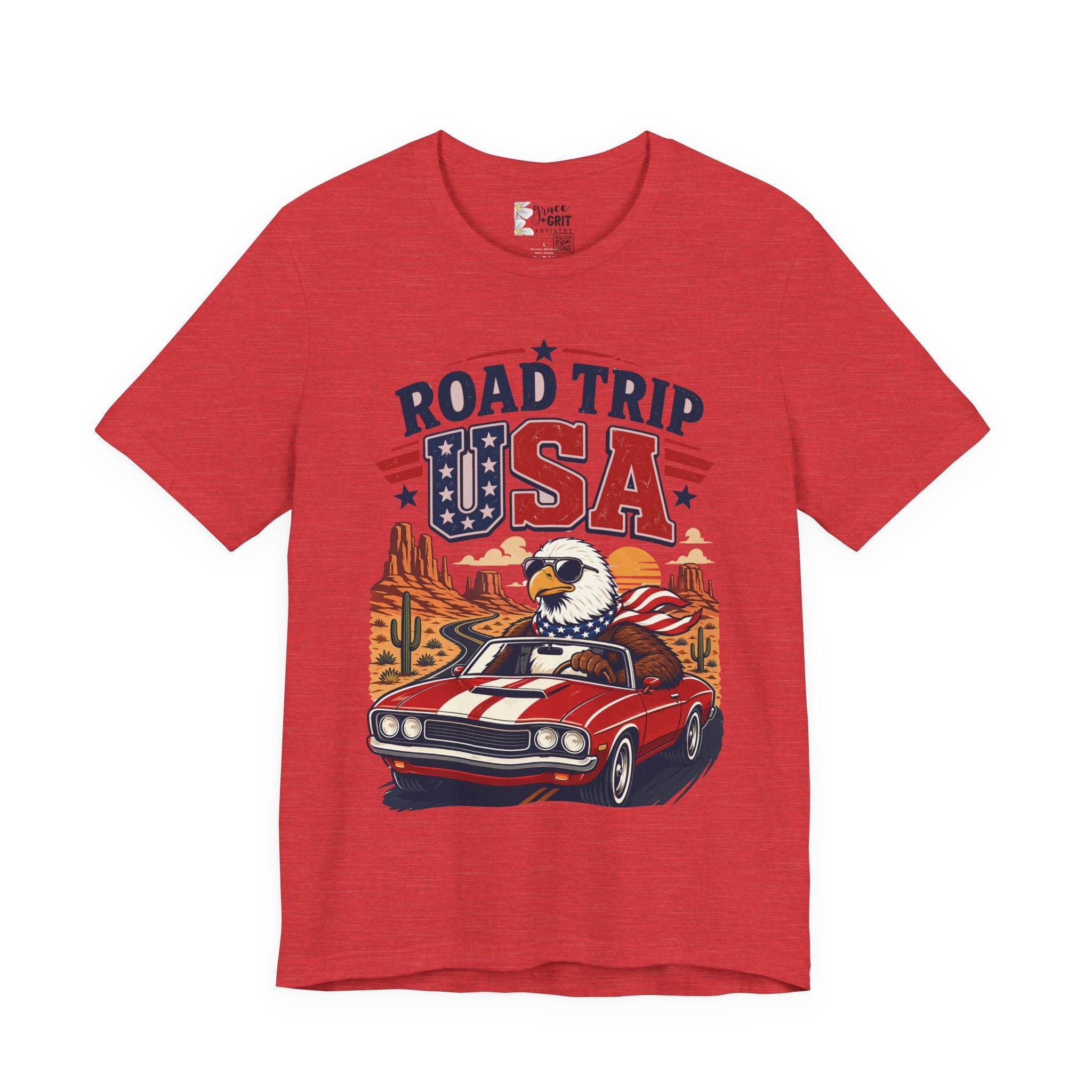 Road Trip USA Tee — Vintage Eagle & Muscle Car Patriotic T‑Shirt