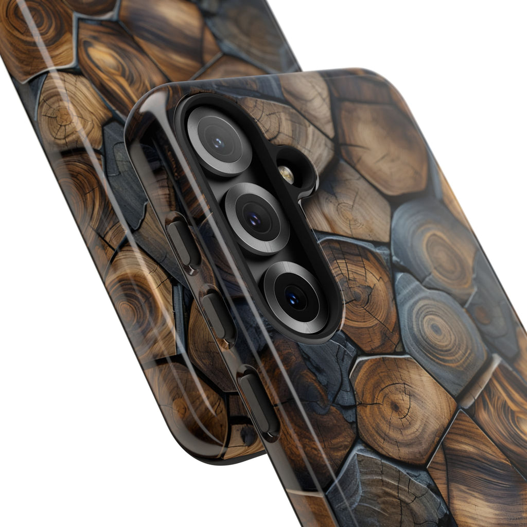 Wood Grain Hex Phone Case — Rustic Geometric iPhone Protection