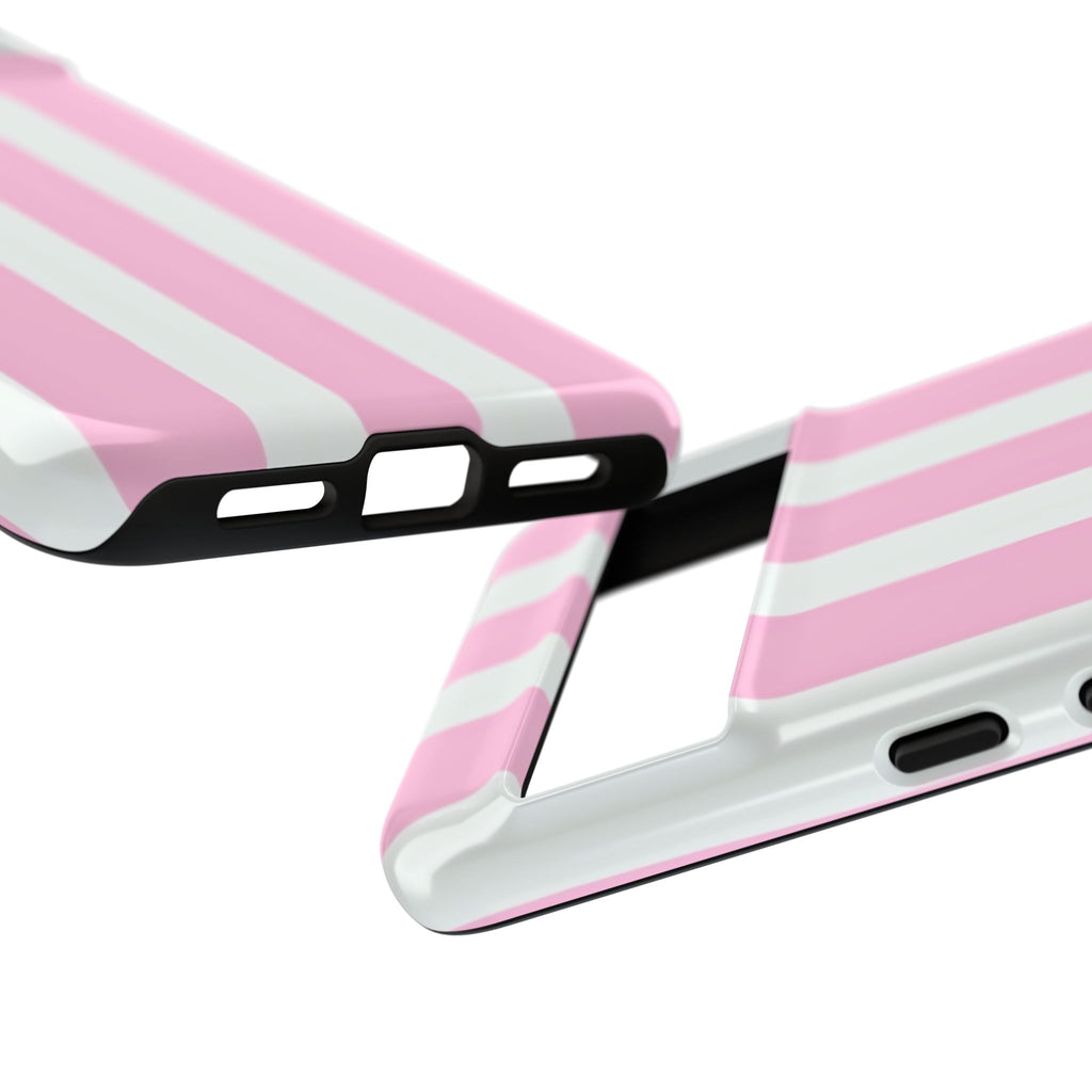 Pink & White Striped Tough Phone Case — Durable Protective Phone Cover