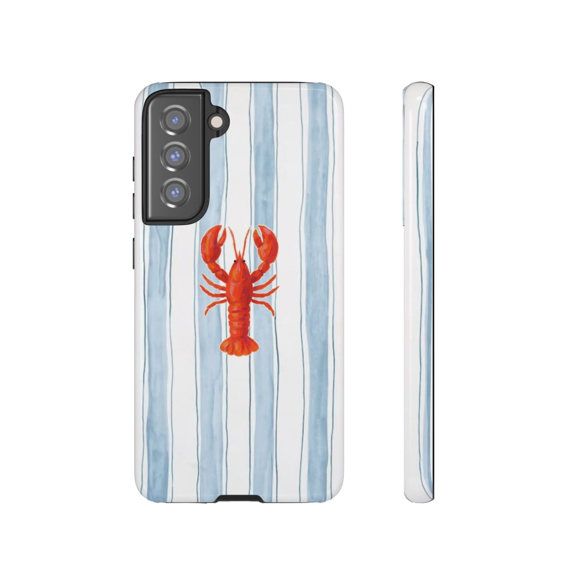 Lobster Stripe Phone Case — Nautical Blue & White Protective Cover
