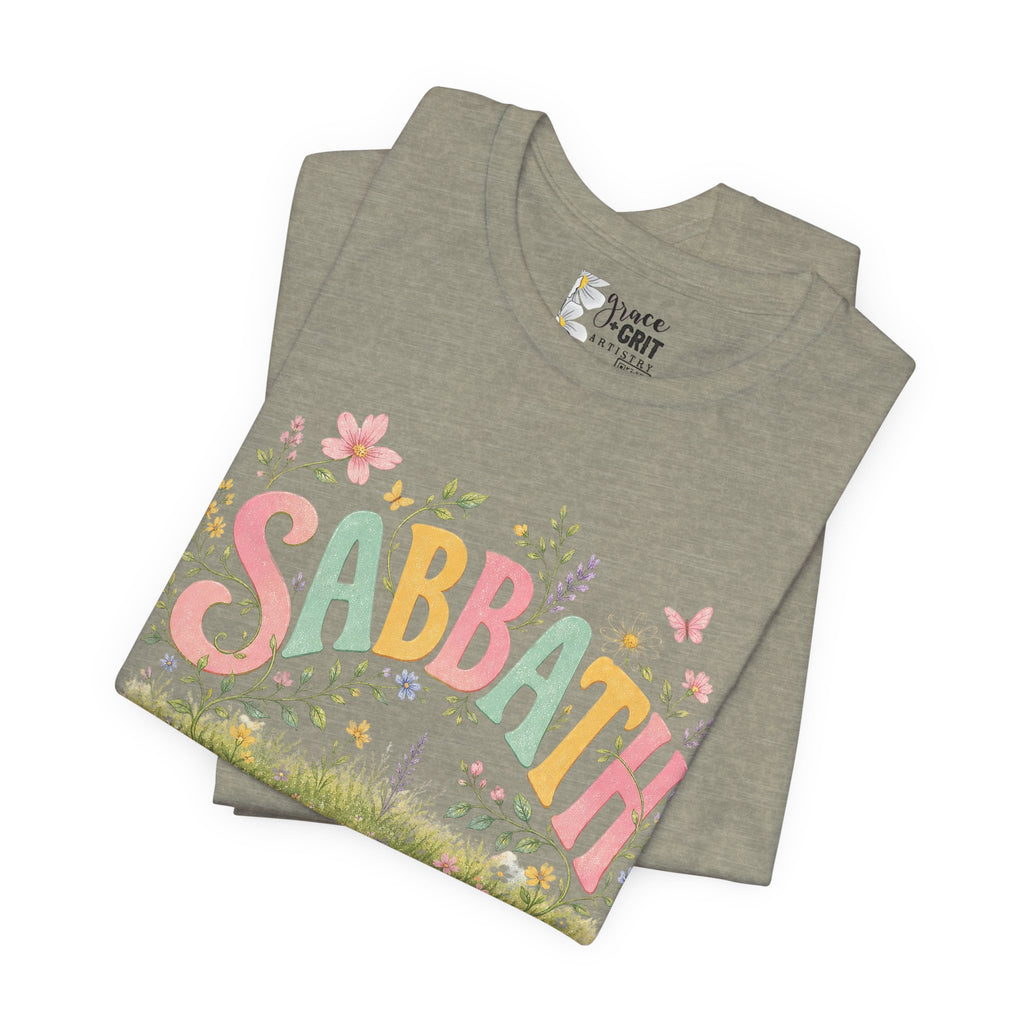 Sabbath Floral Script Tee | Pastel Flowers, Meadow Illustration