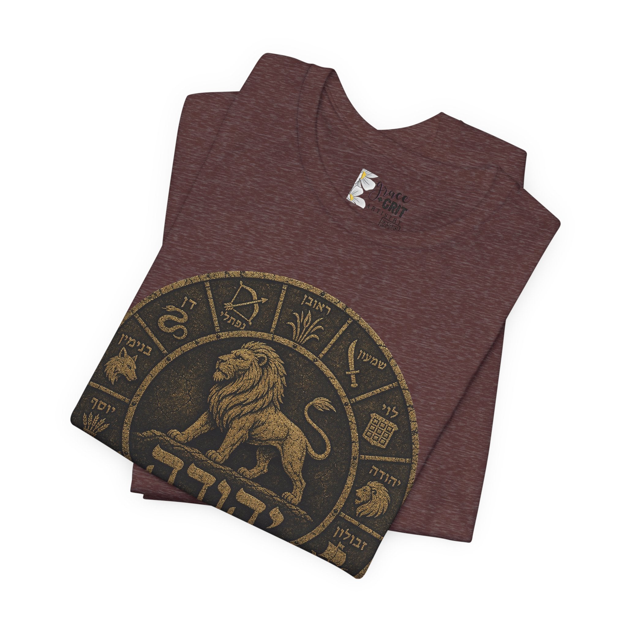 Lion of Judah Zodiac Circle Tee — Hebrew דהיהודע (Lion Emblem) Shirt
