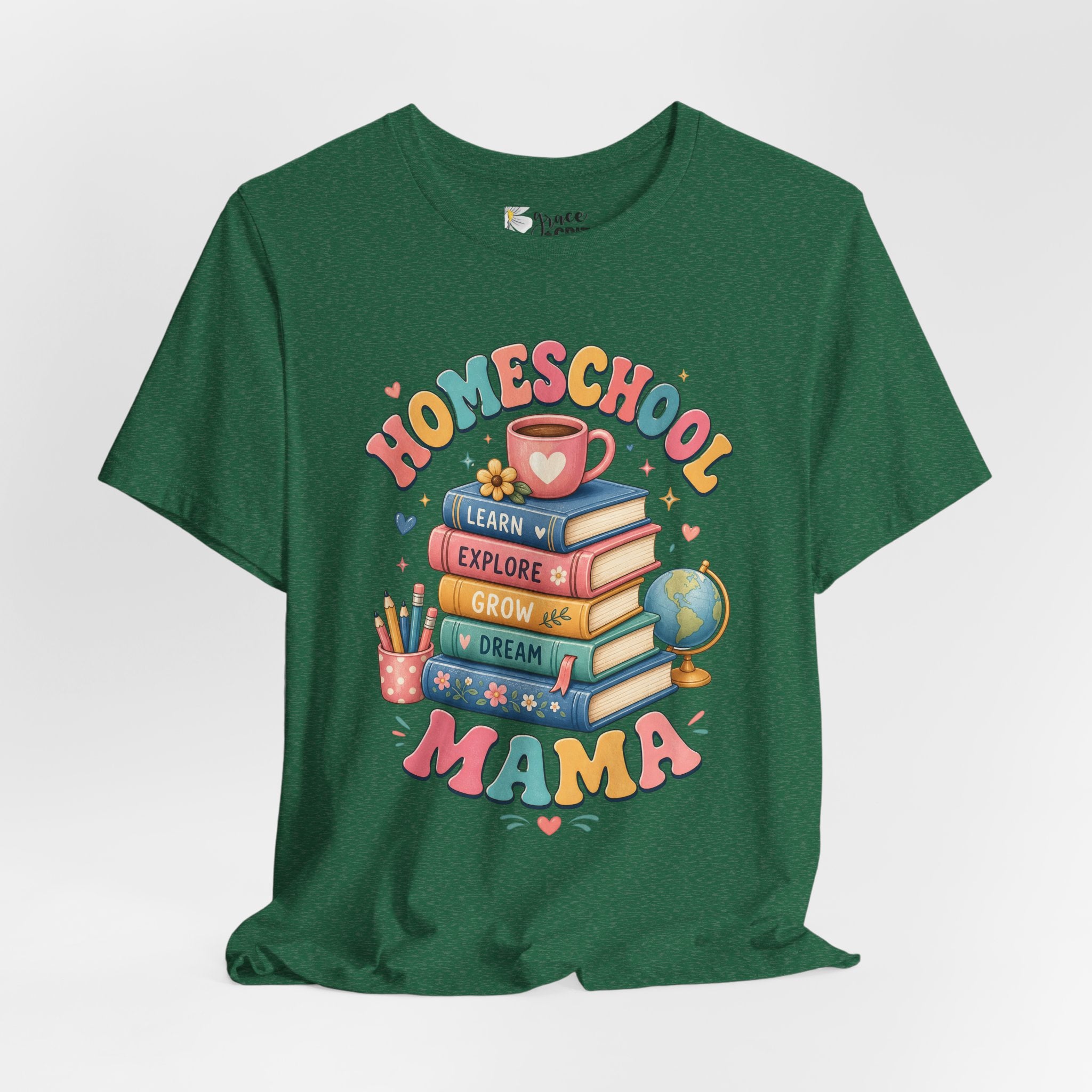 Homeschool Mama T-Shirt – Colorful Stacked Books Design