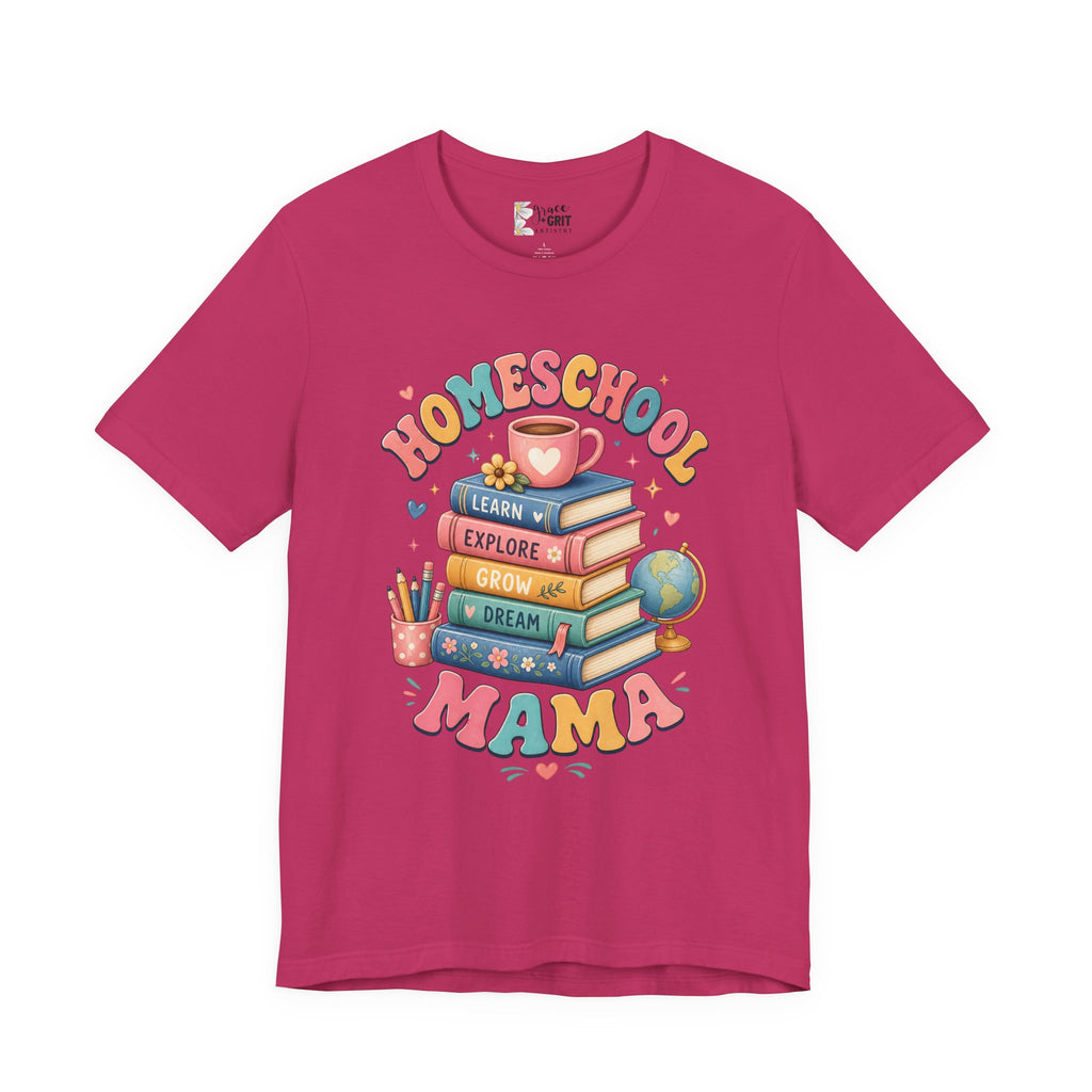 Homeschool Mama T-Shirt – Colorful Stacked Books Design
