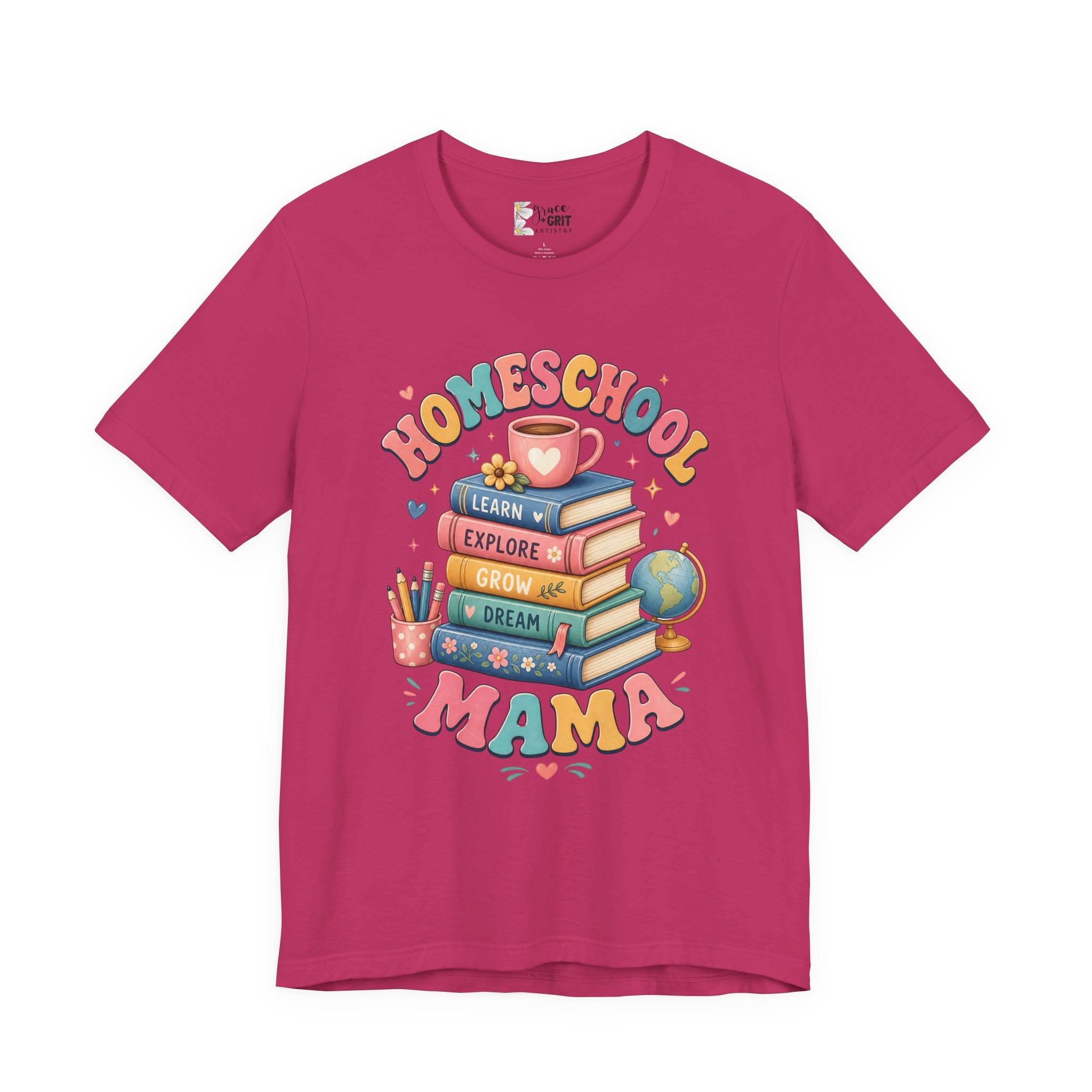 Homeschool Mama T-Shirt – Colorful Stacked Books Design