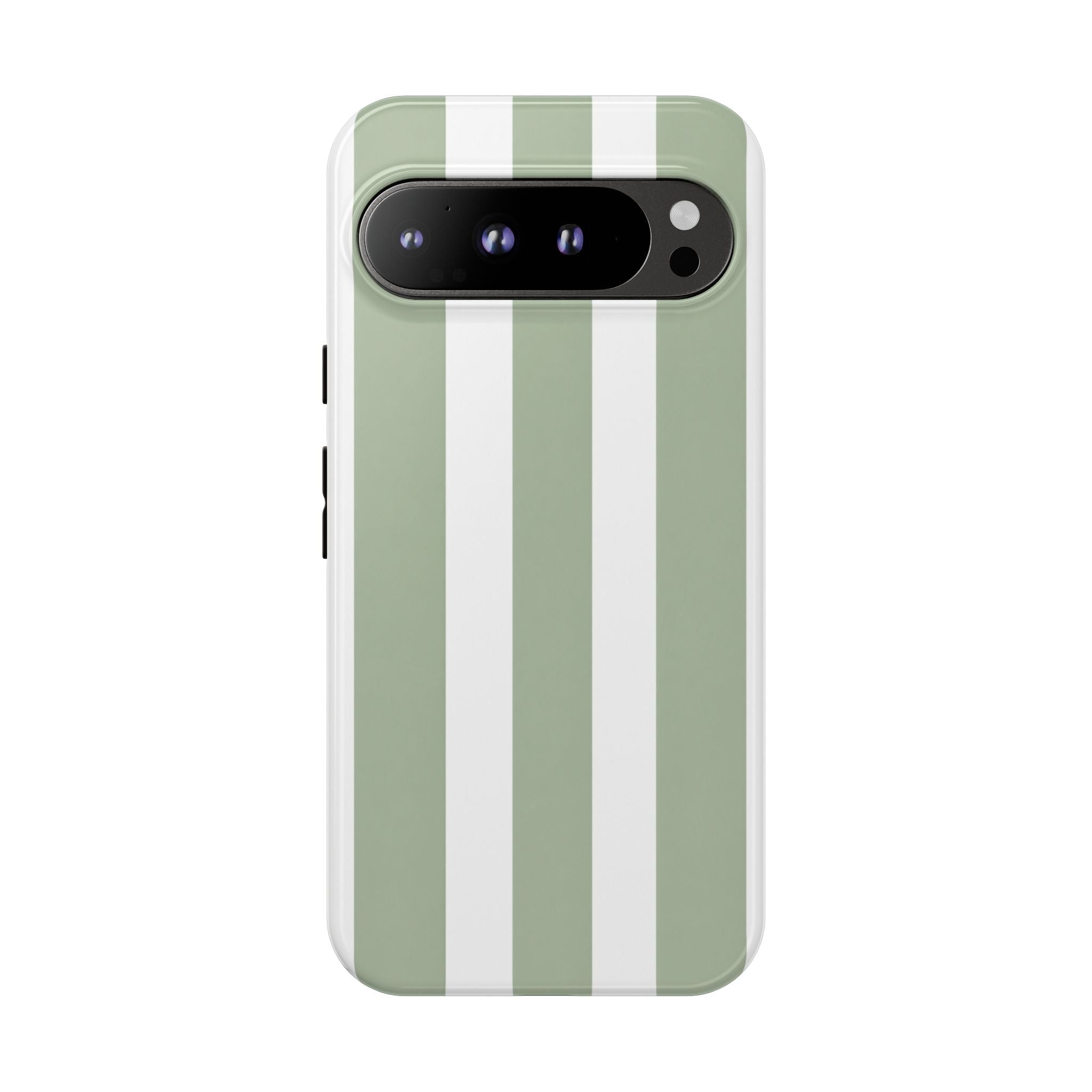 Striped Sage Tough Phone Case — Durable Green & White Vertical Stripe Phone Cover