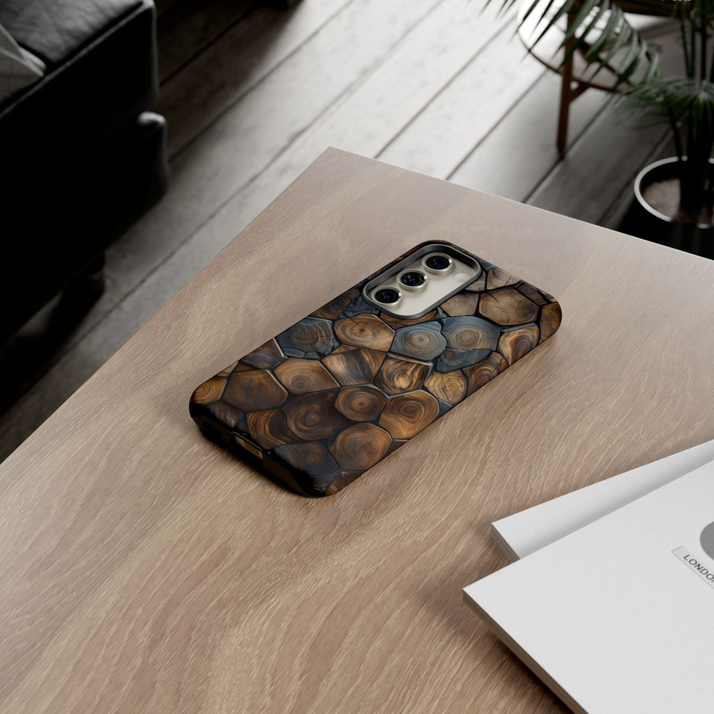 Wood Grain Hex Phone Case — Rustic Geometric iPhone Protection