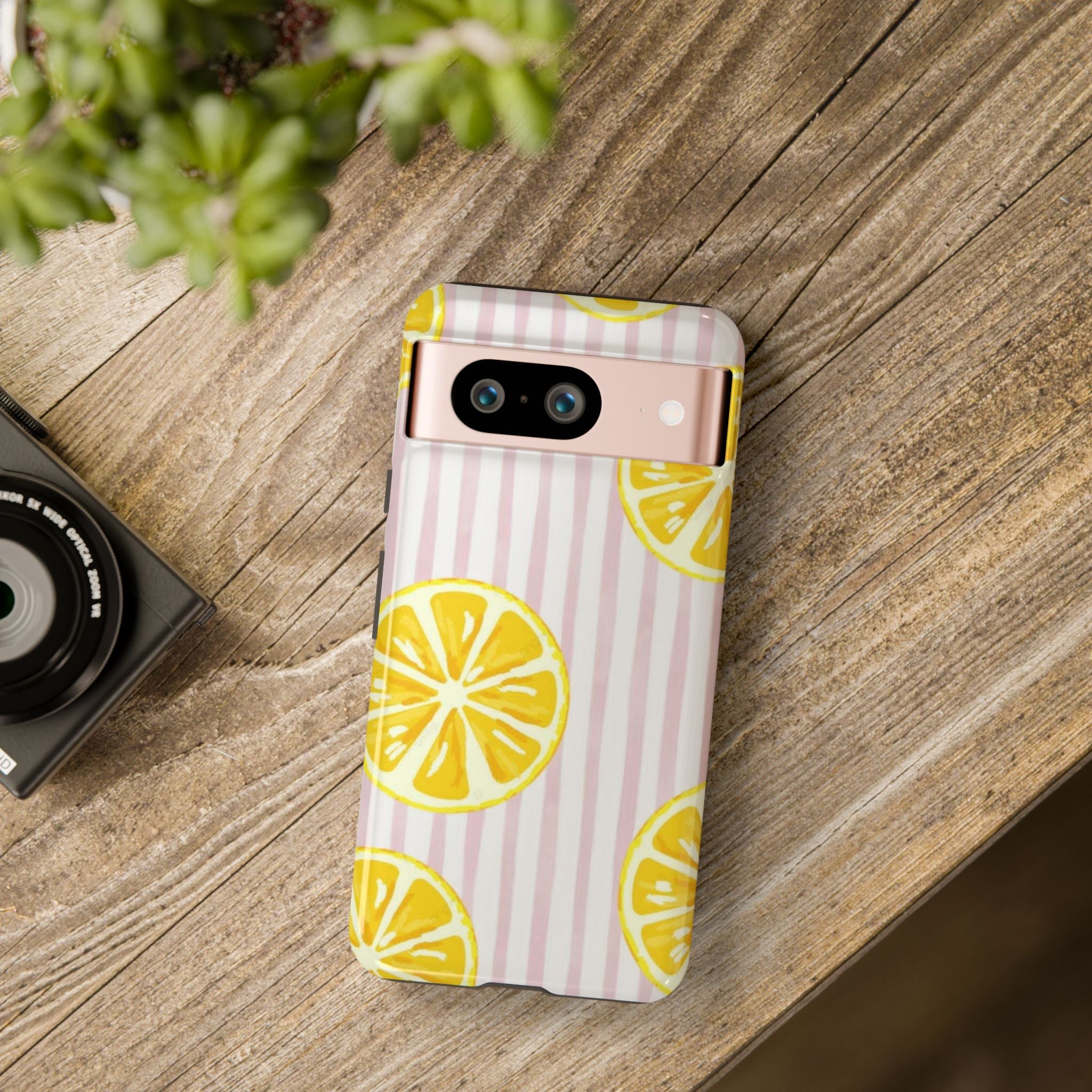 Lemon Slices Tough Case — Cute Pink Stripe Phone Cover