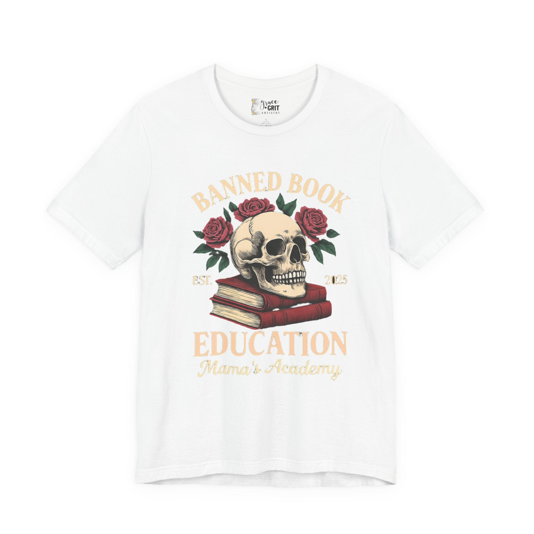 Banned Book Skull with Roses T-Shirt | Education Stack Tee