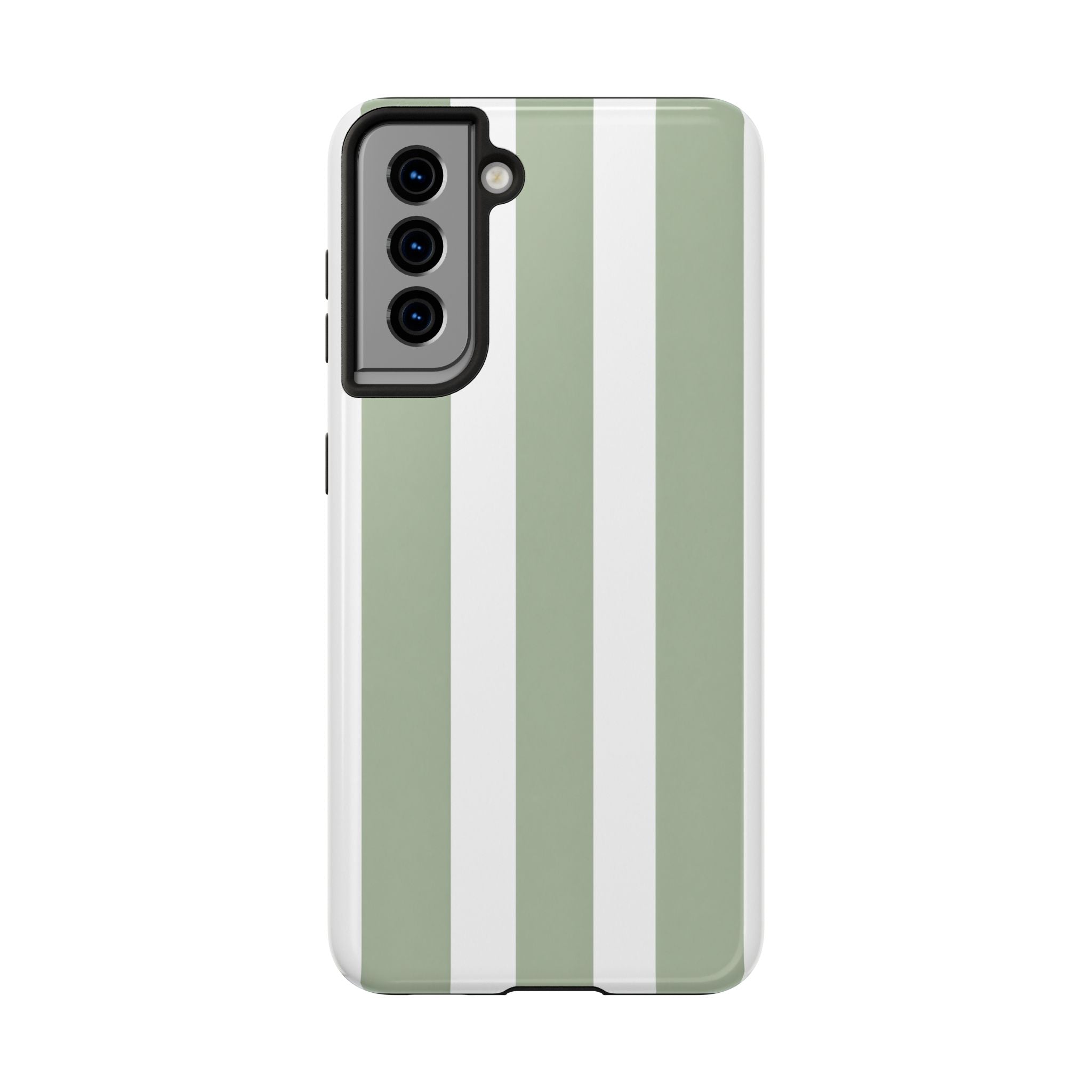 Sage & White Striped Tough Phone Case — Durable Protective Phone Cover
