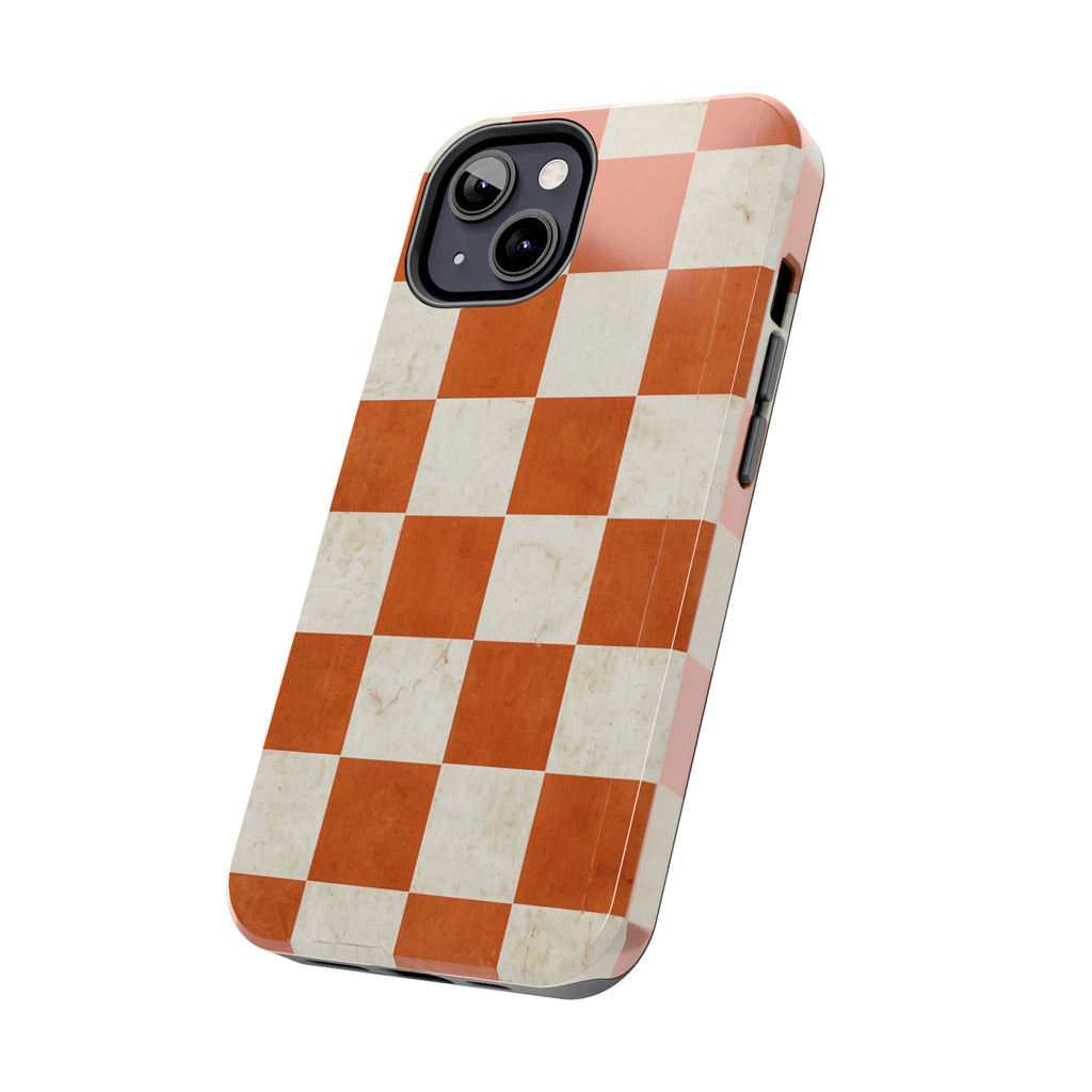 Orange and Cream Checkerboard Tough Phone Case