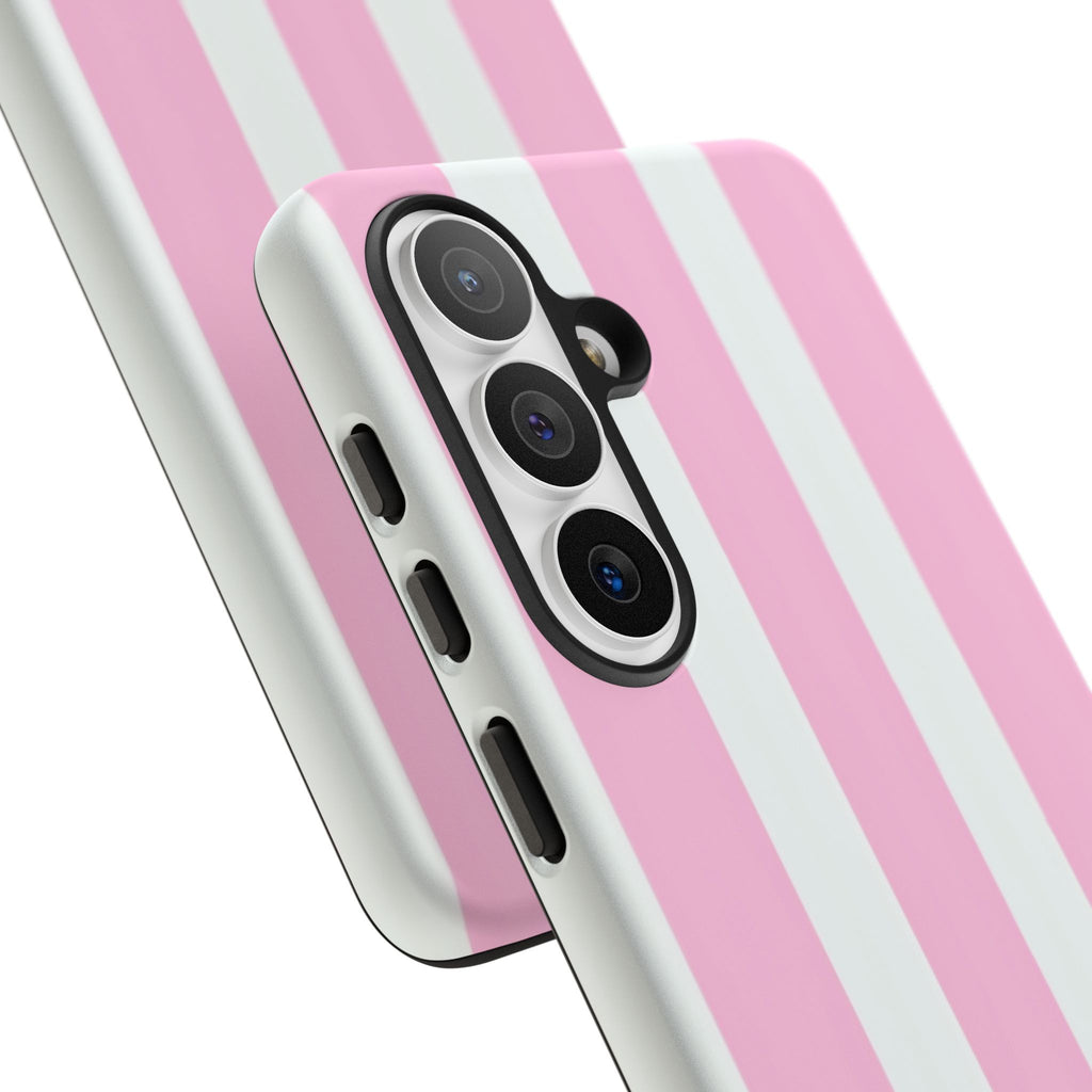 Pink & White Striped Tough Phone Case — Durable Protective Phone Cover