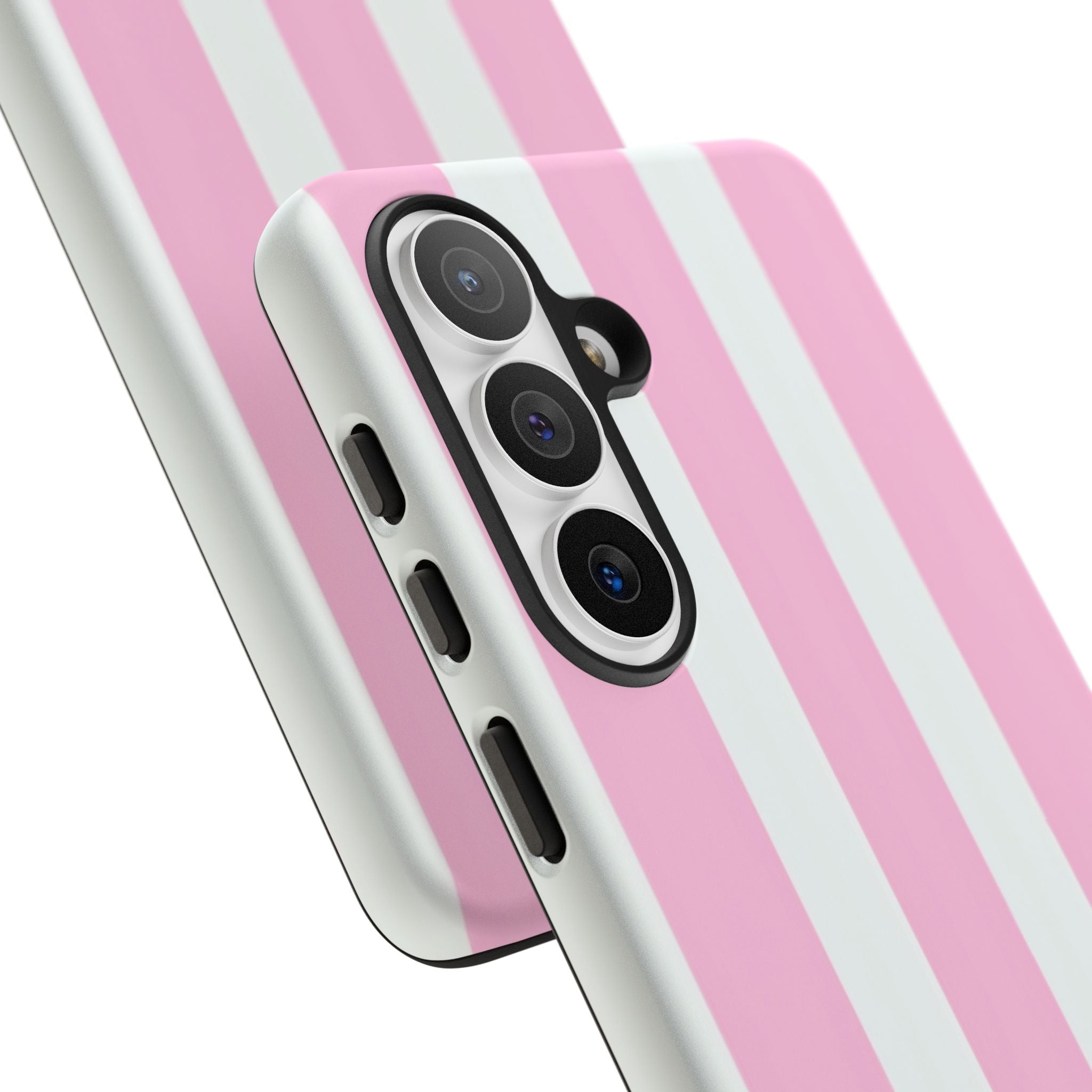 Pink & White Striped Tough Phone Case — Durable Protective Phone Cover