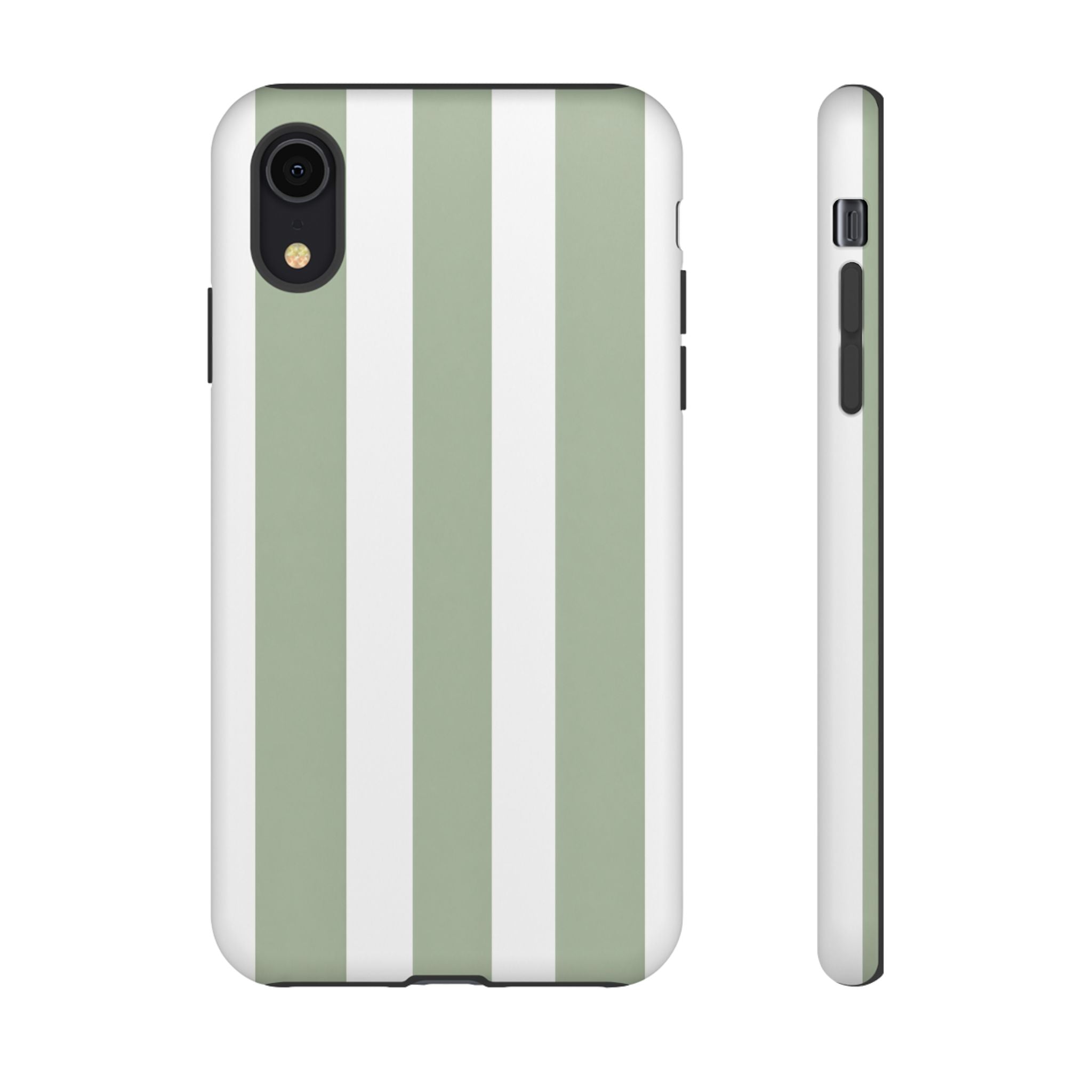 Striped Sage Tough Phone Case — Durable Green & White Vertical Stripe Phone Cover