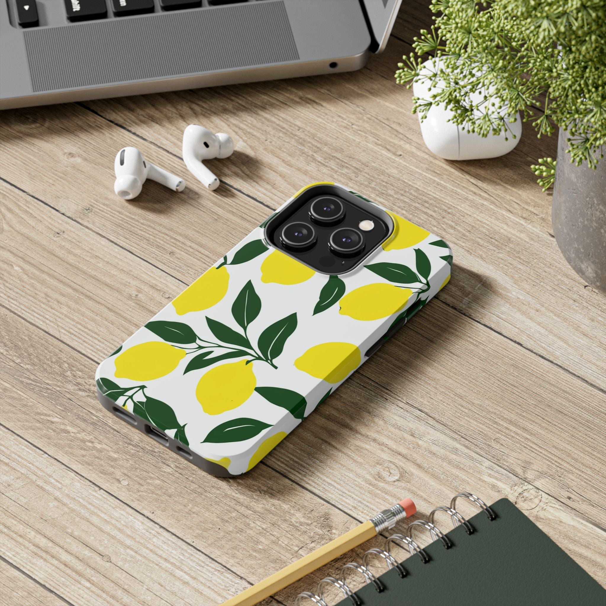 Lemon Pattern Tough Phone Case — Bright Citrus Protective Phone Cover