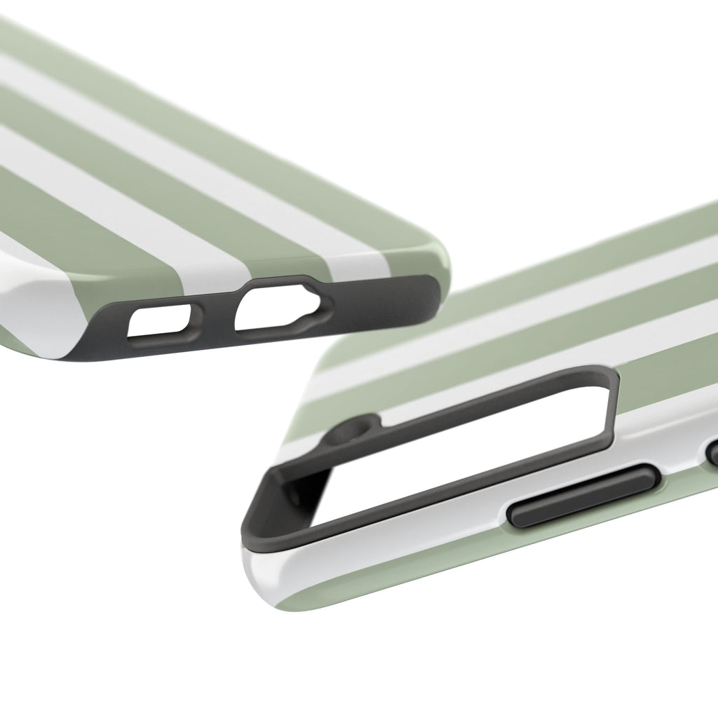 Sage & White Striped Tough Phone Case — Durable Protective Phone Cover