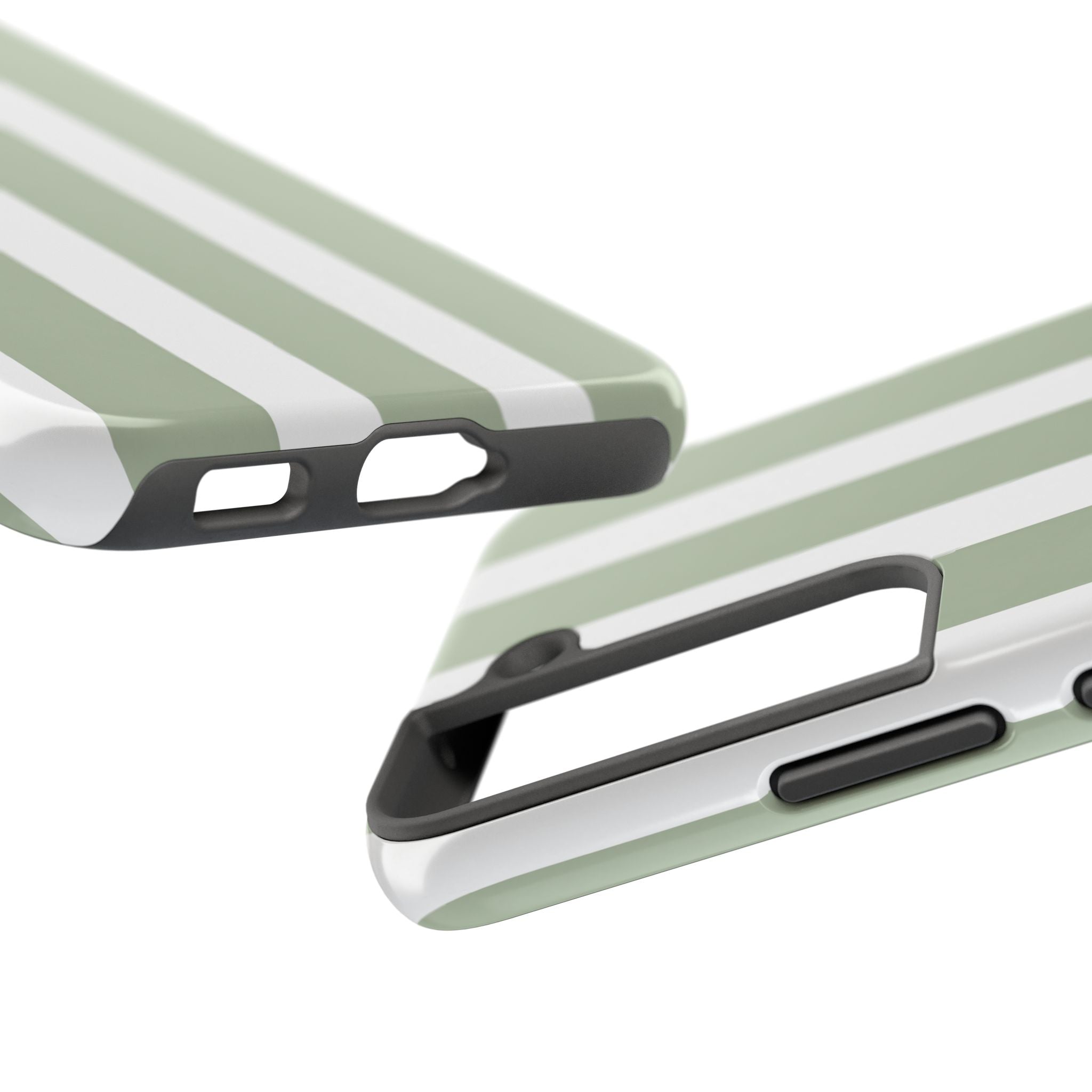 Sage & White Striped Tough Phone Case — Durable Protective Phone Cover