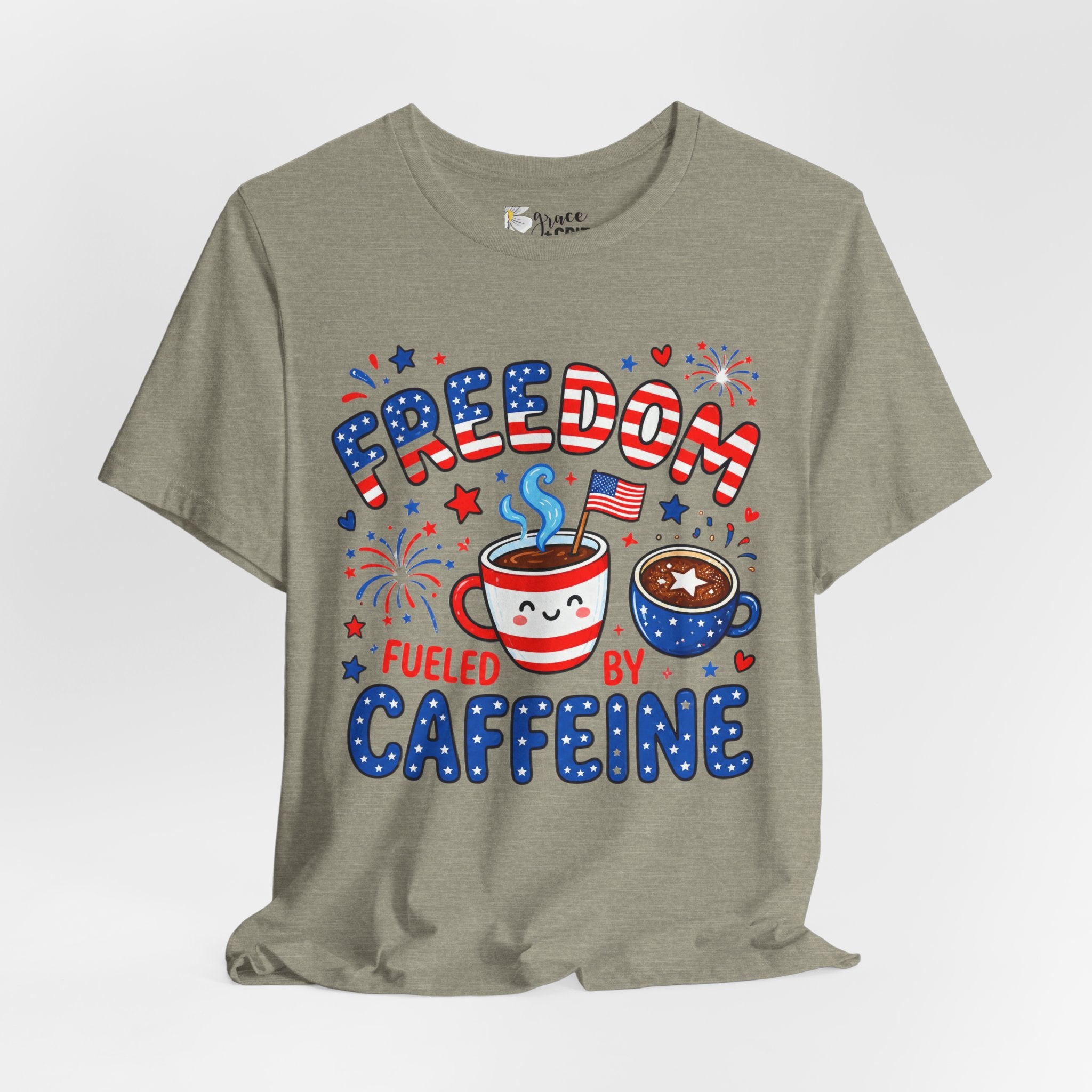 Freedom Fueled By Caffeine T-Shirt — Patriotic Coffee Tee