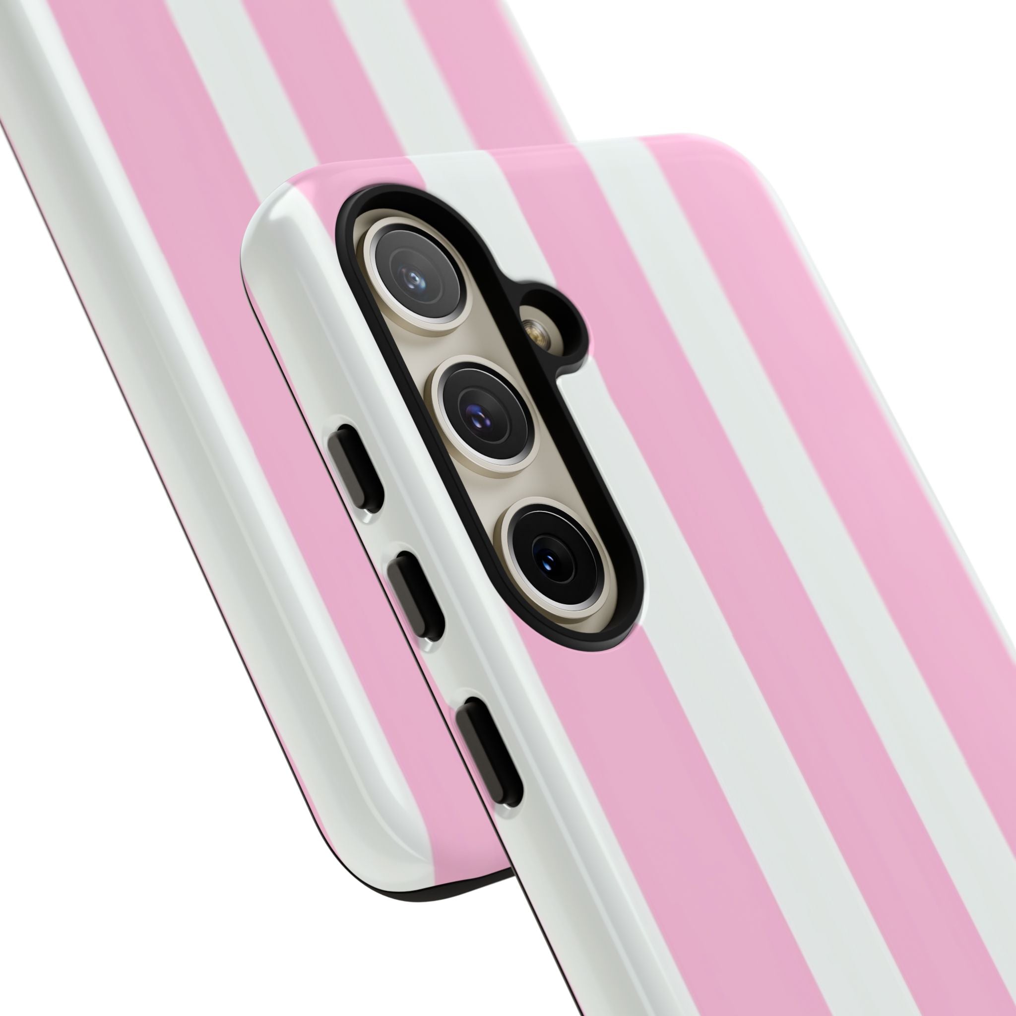 Pink & White Striped Tough Phone Case — Durable Protective Phone Cover