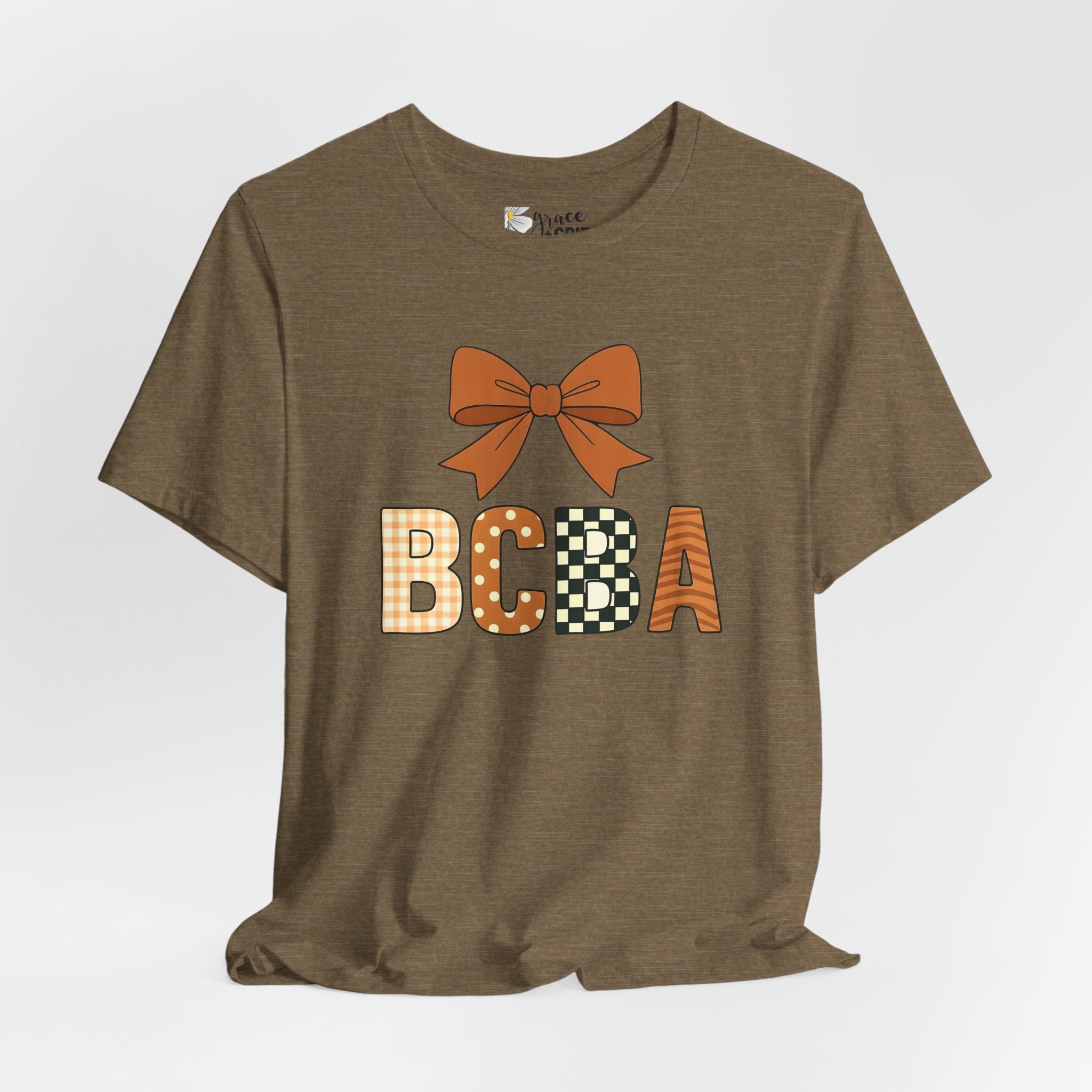 Fall Bow 'BCCA' Graphic Tee — Plaid & Checker Pattern Seasonal Shirt
