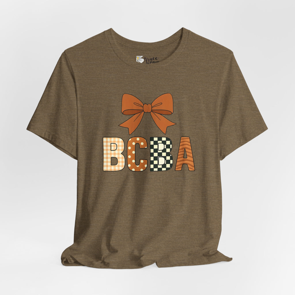 BCBA Monogram Tee | Bow Accent, Orange Plaid and Polka Dot Letters